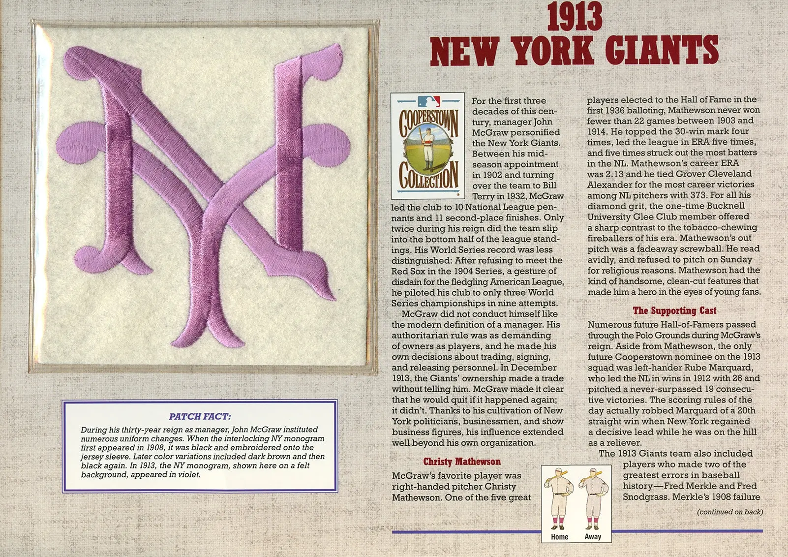 1913 New York Giants Willabee & Ward Patch With Stat Card