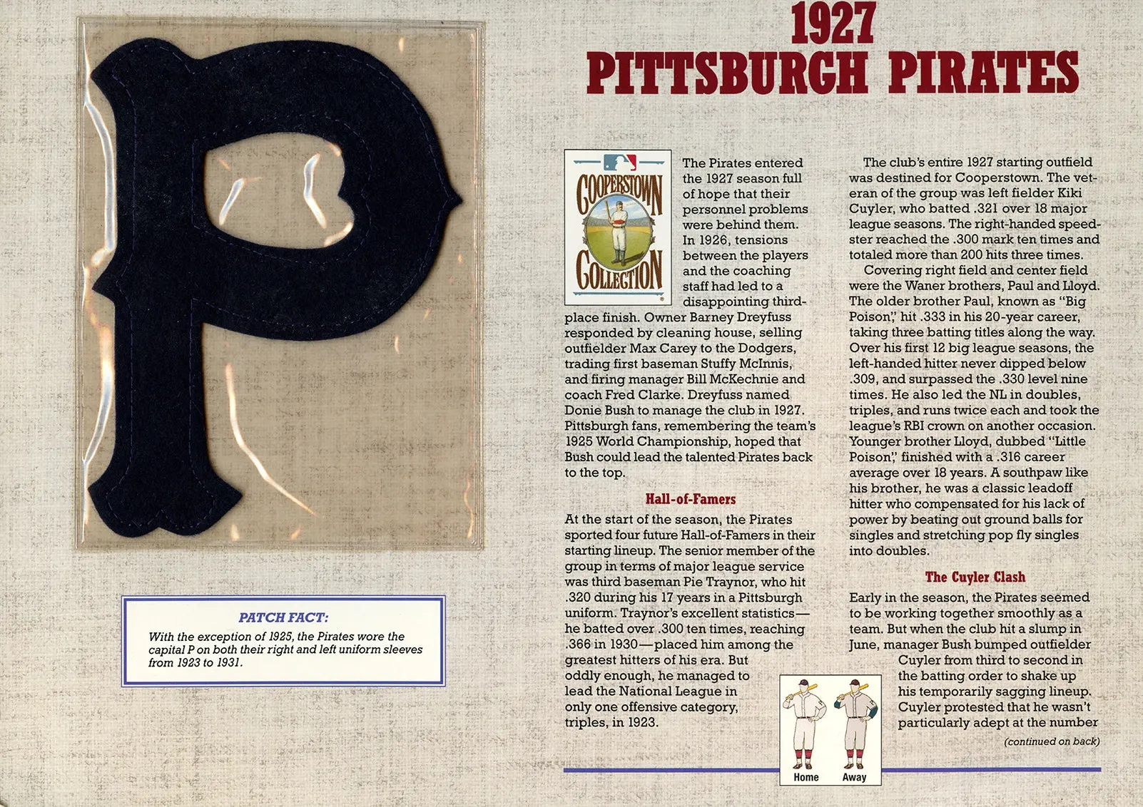1927 Pittsburgh Pirates Willabee & Ward Patch With Stat Card