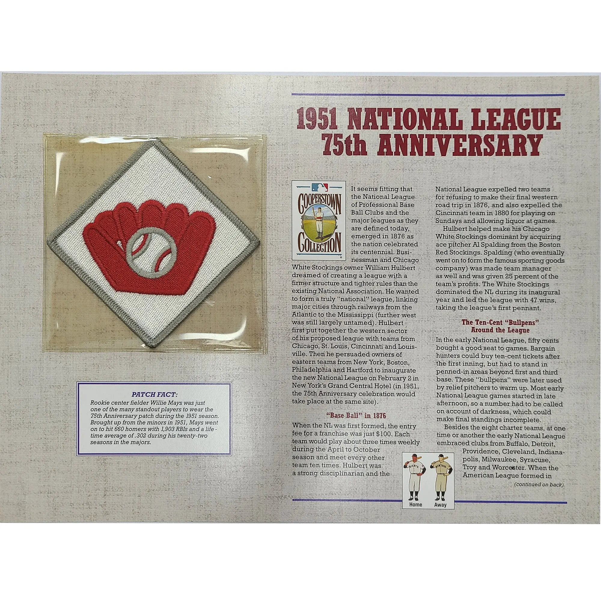 1951 National League 75th Anniversary Willabee & Ward Patch With Stat Card