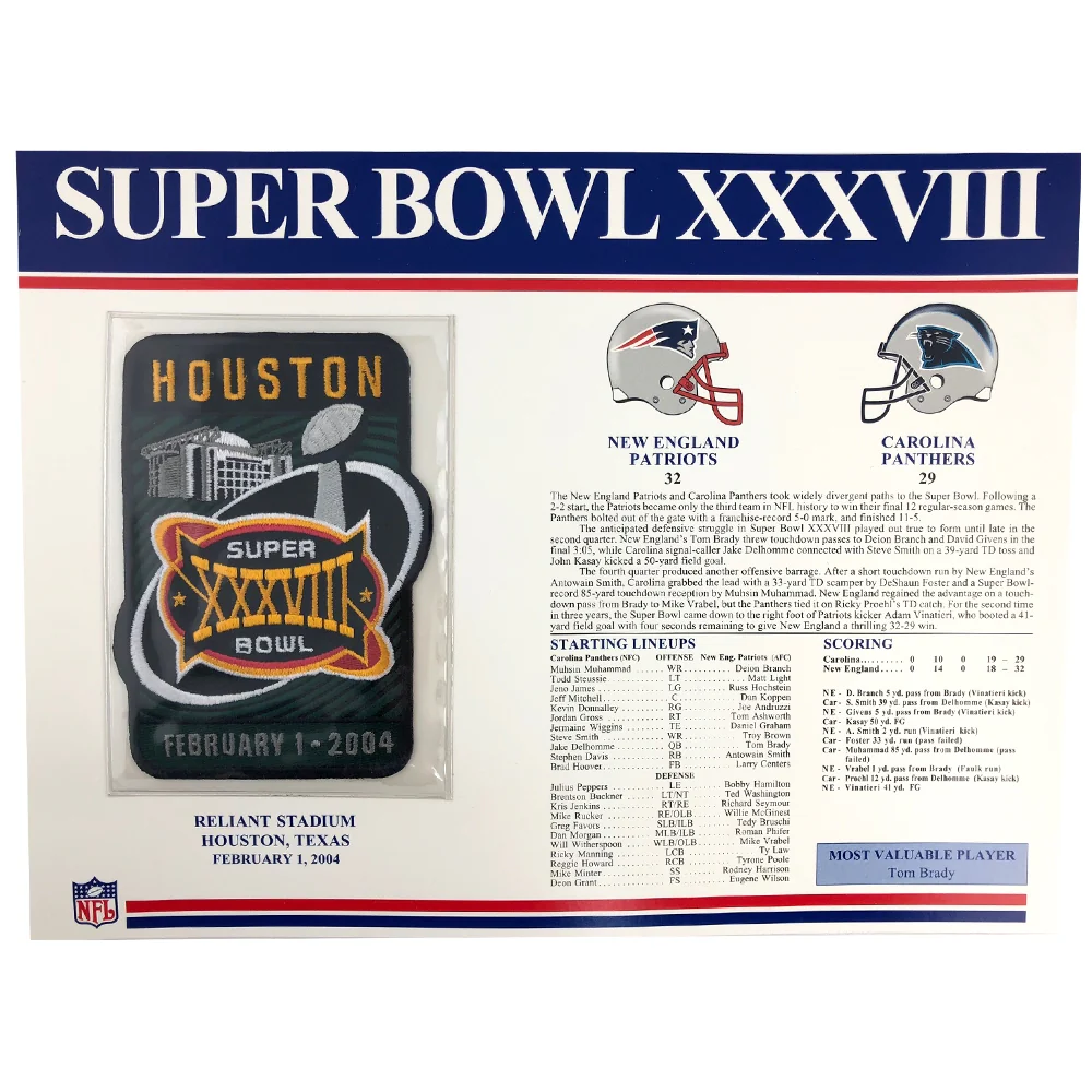 2004 NFL Super Bowl XXXVIII Logo Willabee & Ward Patch (Carolina Panthers vs. New England Patriots)