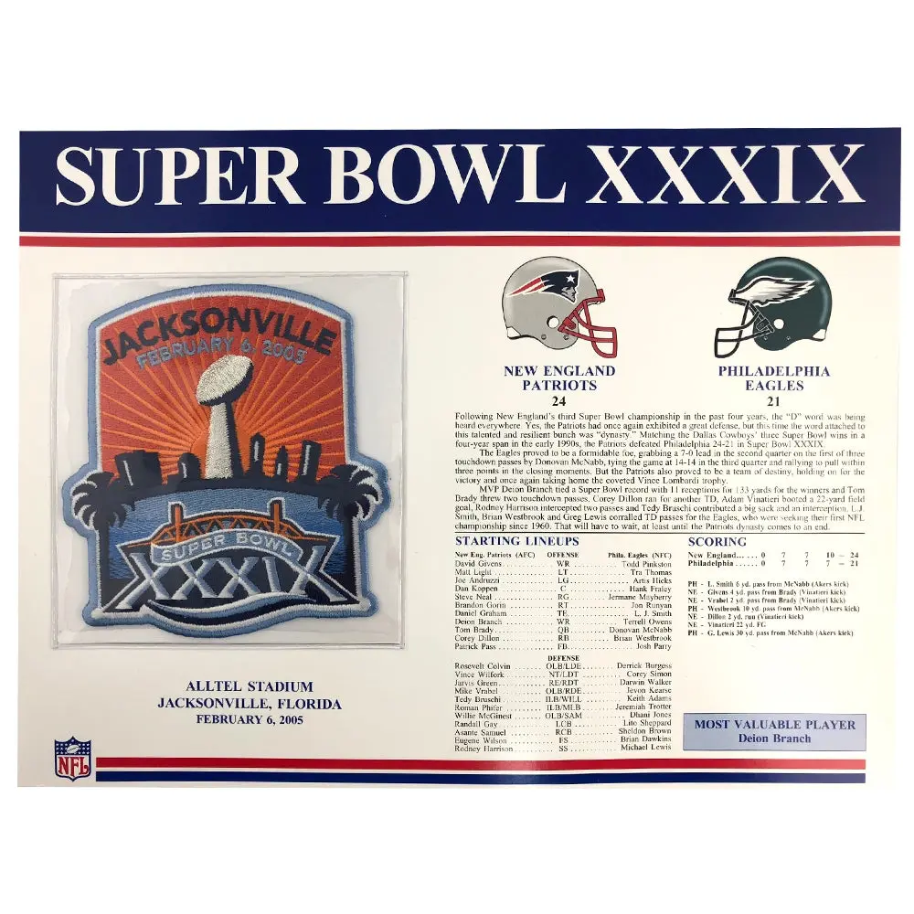 2005 NFL Super Bowl XXXIX Logo Willabee & Ward Patch (New England Patriots vs. Philadelphia Eagles)