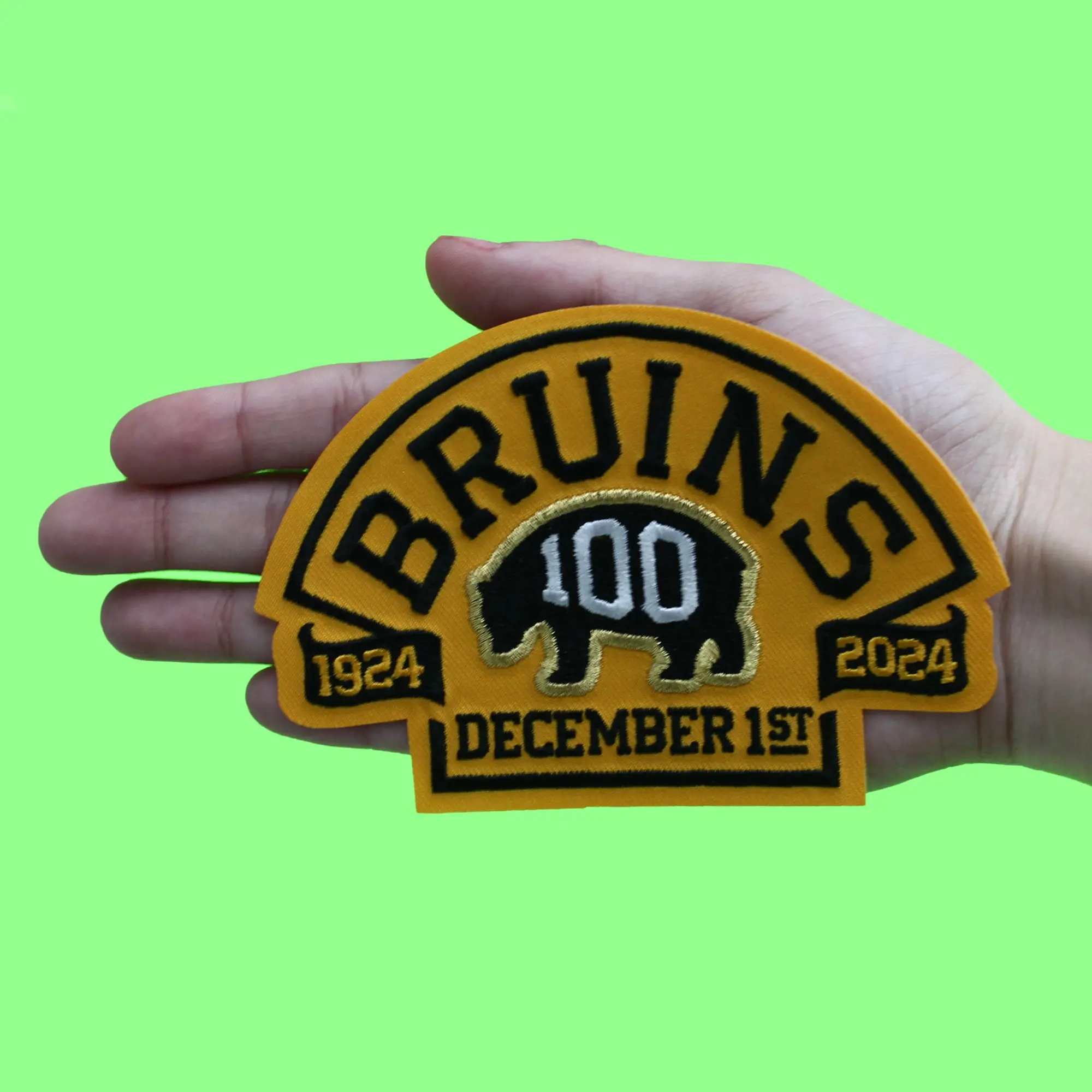 2024 Boston Bruins Team 100th Anniversary Game Jersey Patch Gold December 1, 2024 - Image 3