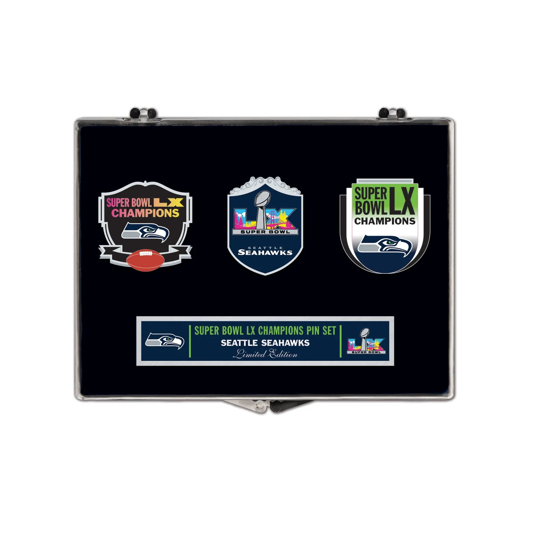 2026 NFL Super Bowl LX 60 Champions 3 Piece Pin Set Seattle Seahawks