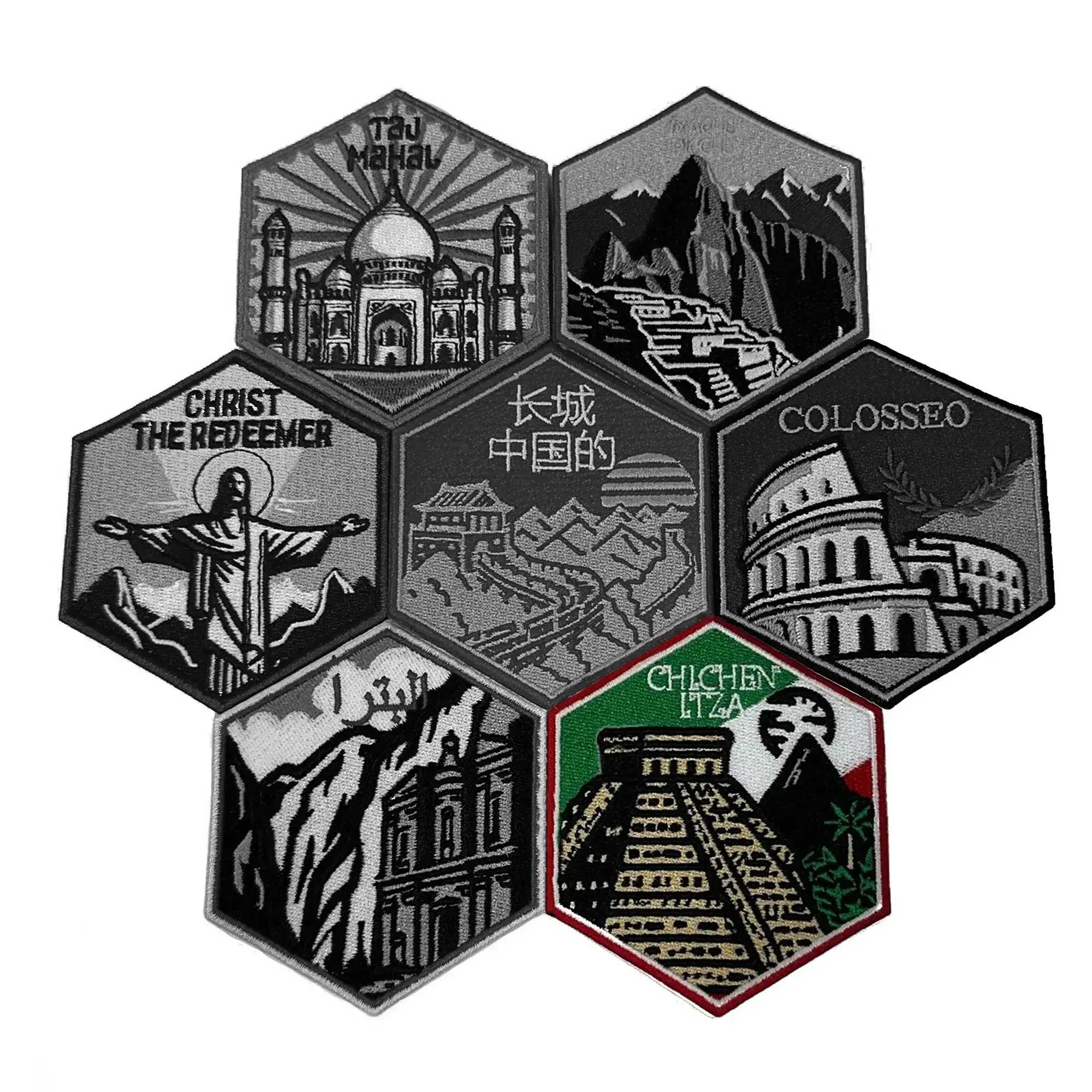 7 Wonders Of The World Travel Patch Chichen Itza Souvenir Mexico Embroidered Iron On - Image 3