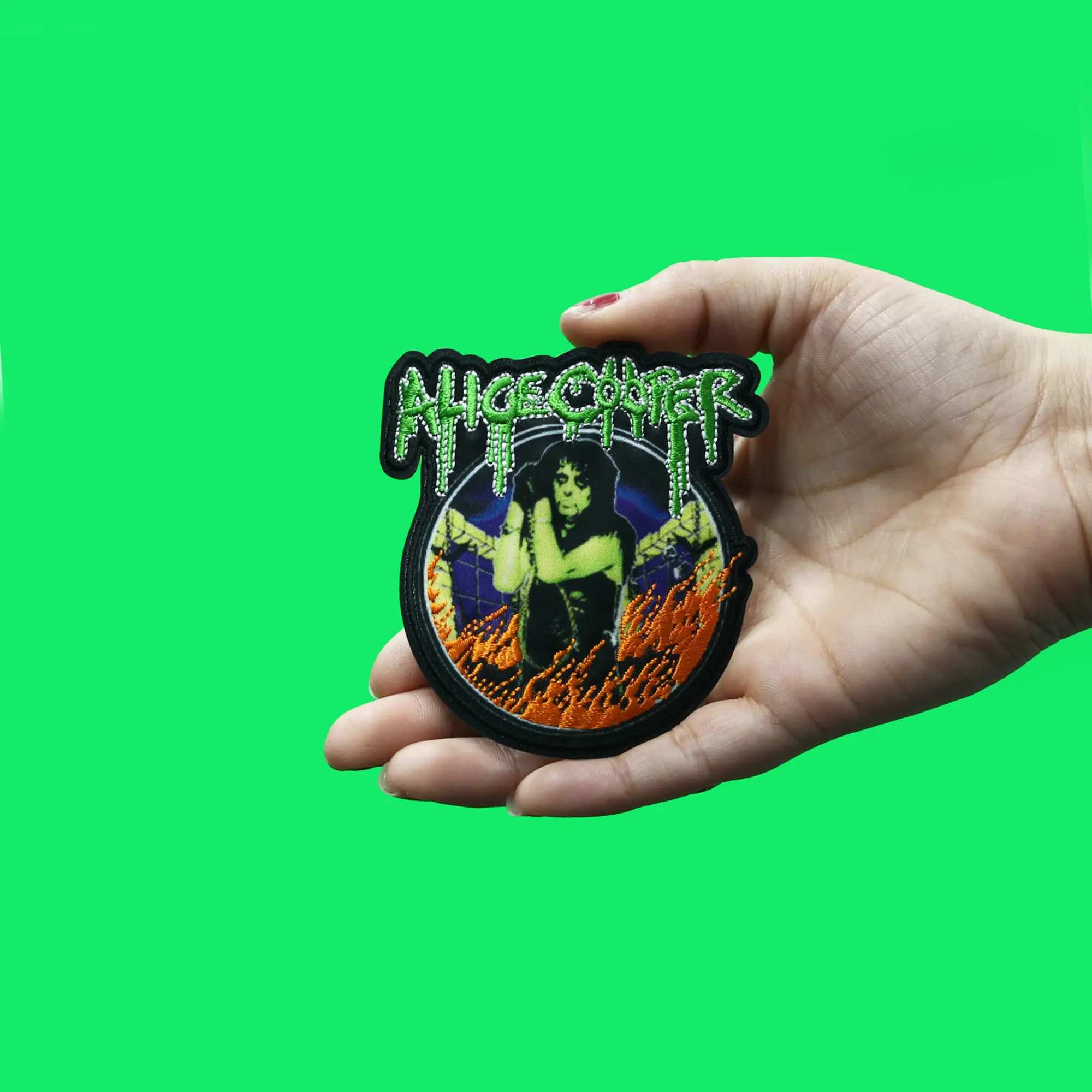 Alice Cooper In Flames Patch On Fire Embroidered Iron On - Image 2