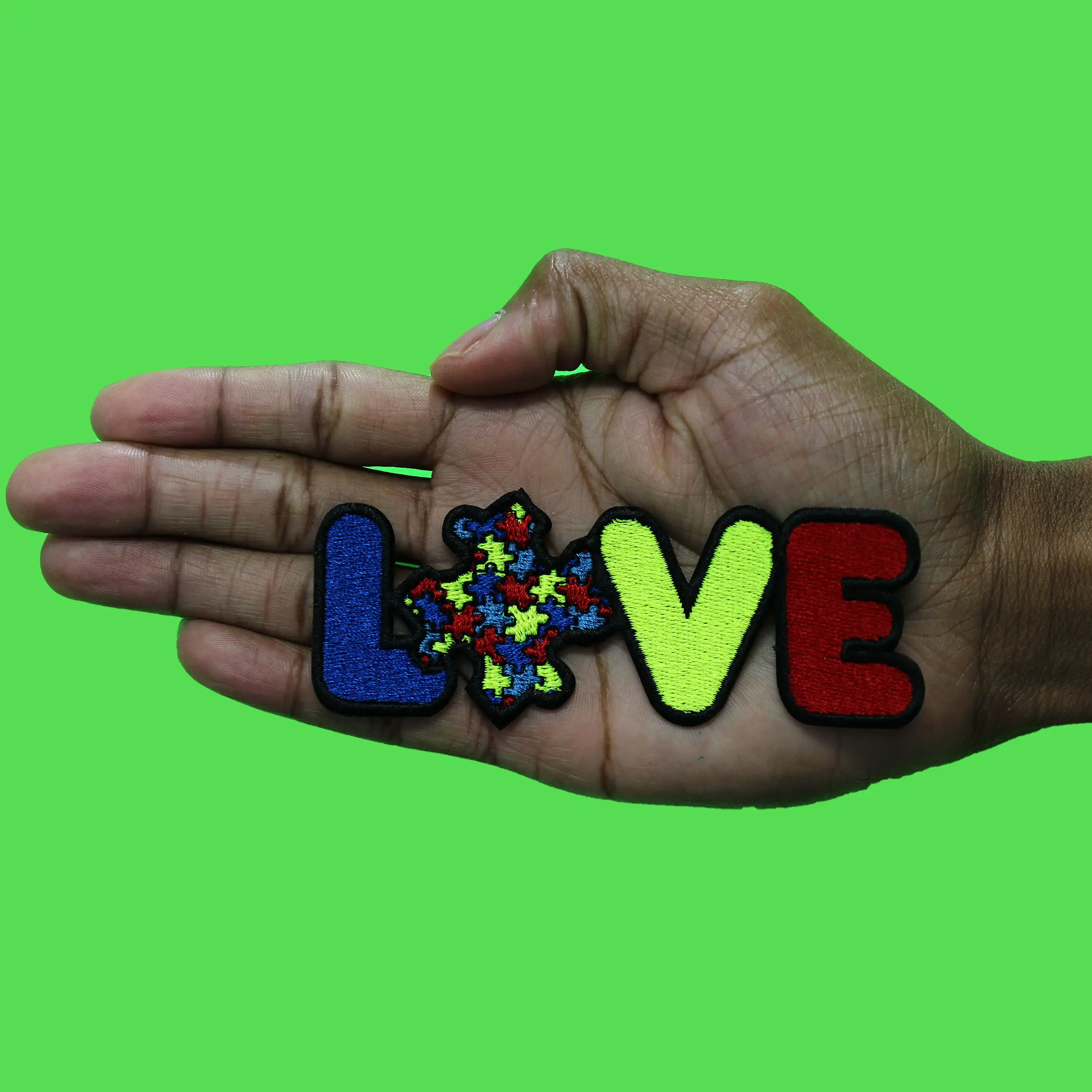 Autism Love Puzzle Patch Awareness Movement Script Embroidered Iron On - Image 2