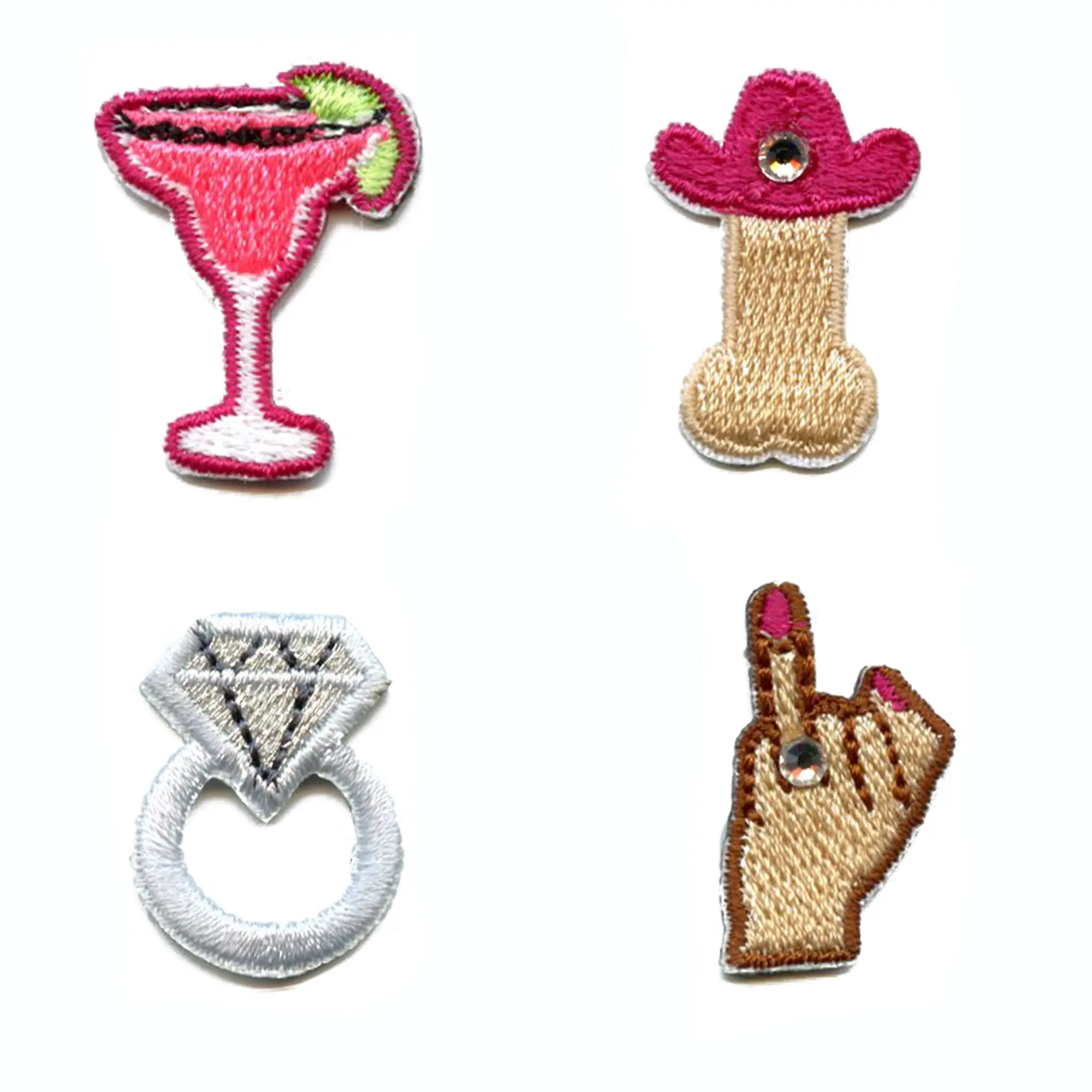 Bachelorette 4 Pack Mini Set Patch Ring Hand Marg Male Anatomy Embroidered Iron-On