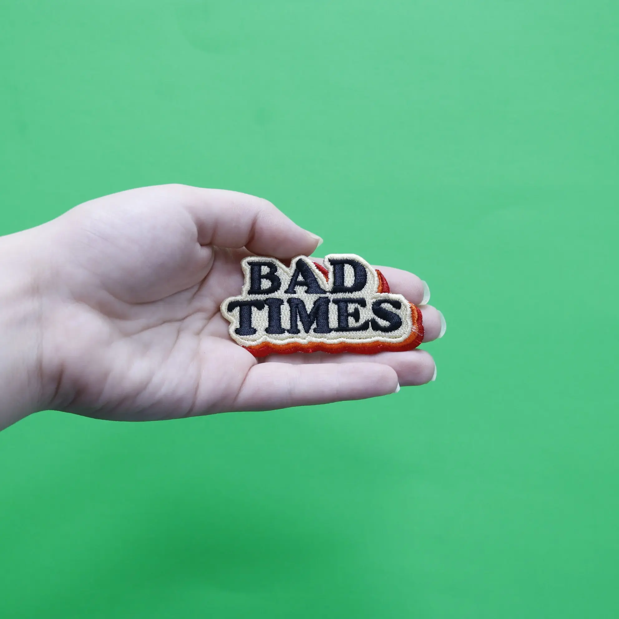 Retro Script Bad Times Embroidered Iron On Patch - Image 2