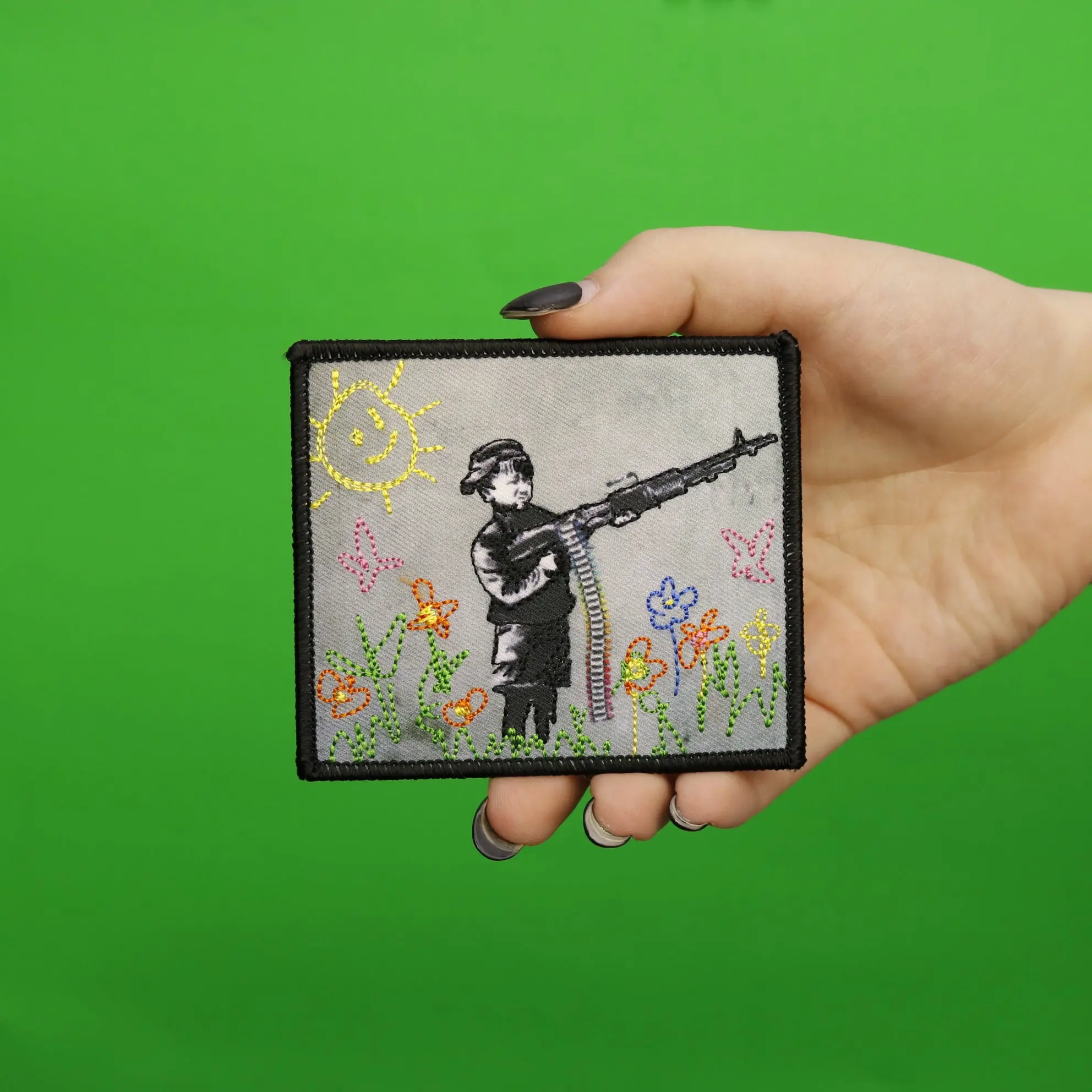 Banksy Crayon Shooter Embroidered Iron On PhotoPatch - Image 2