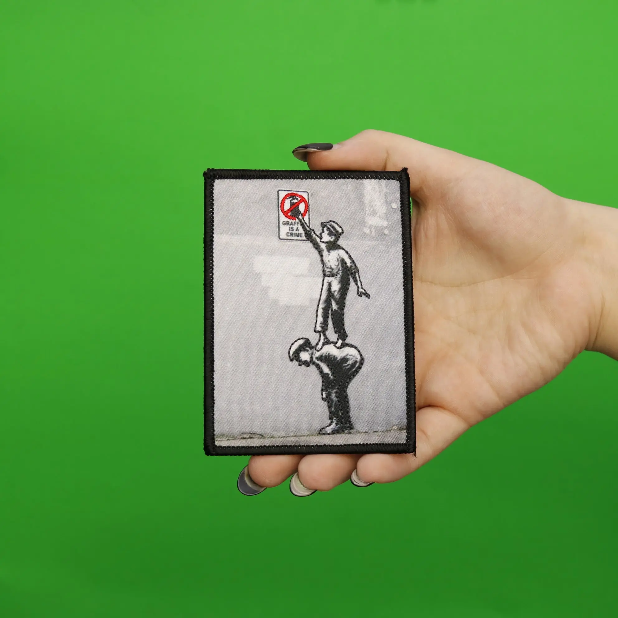 Banksy Graffiti Is A Crime Embroidered Iron On PhotoPatch - Image 2