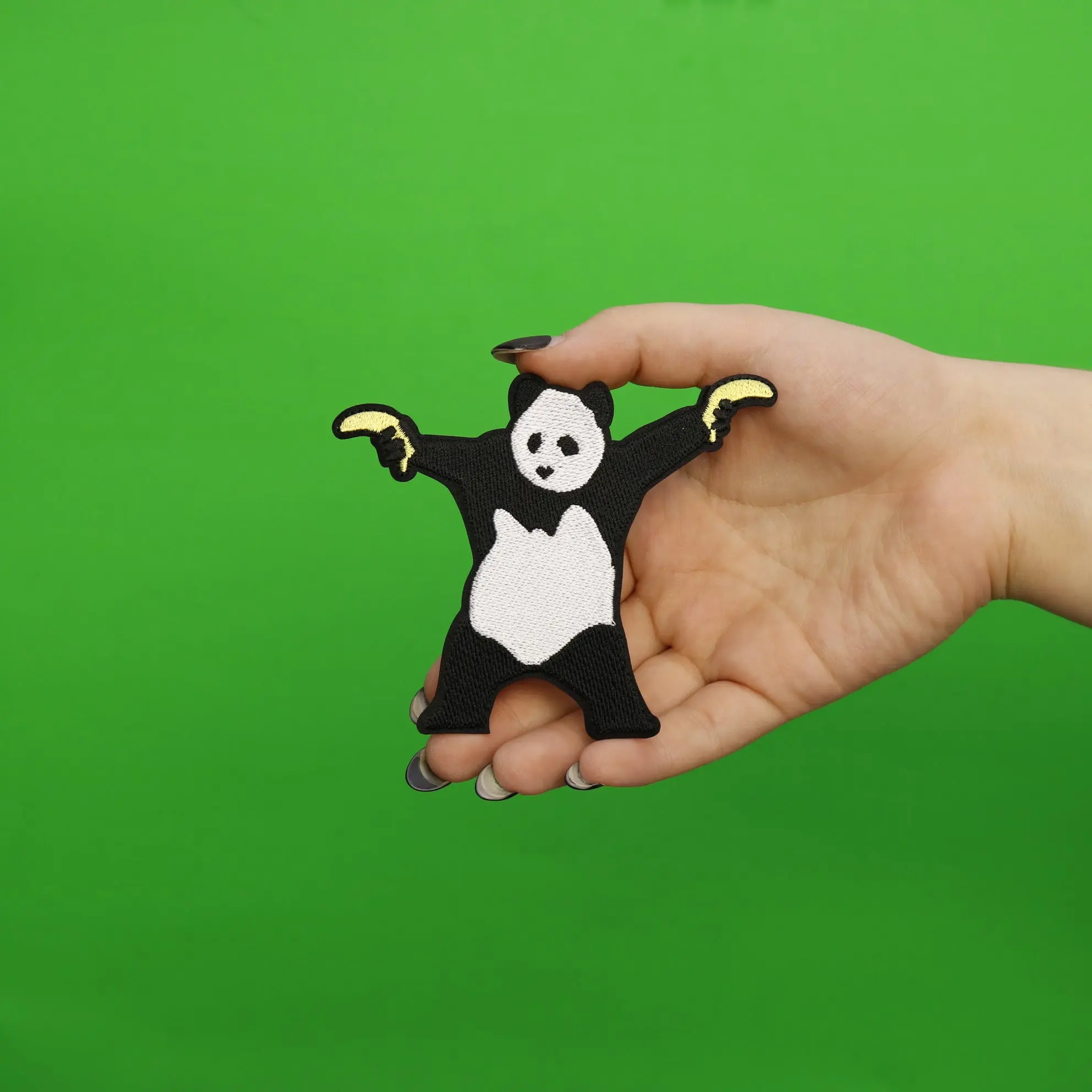 Banksy Panda Wielding Banana Guns Embroidered Iron On Patch - Image 2