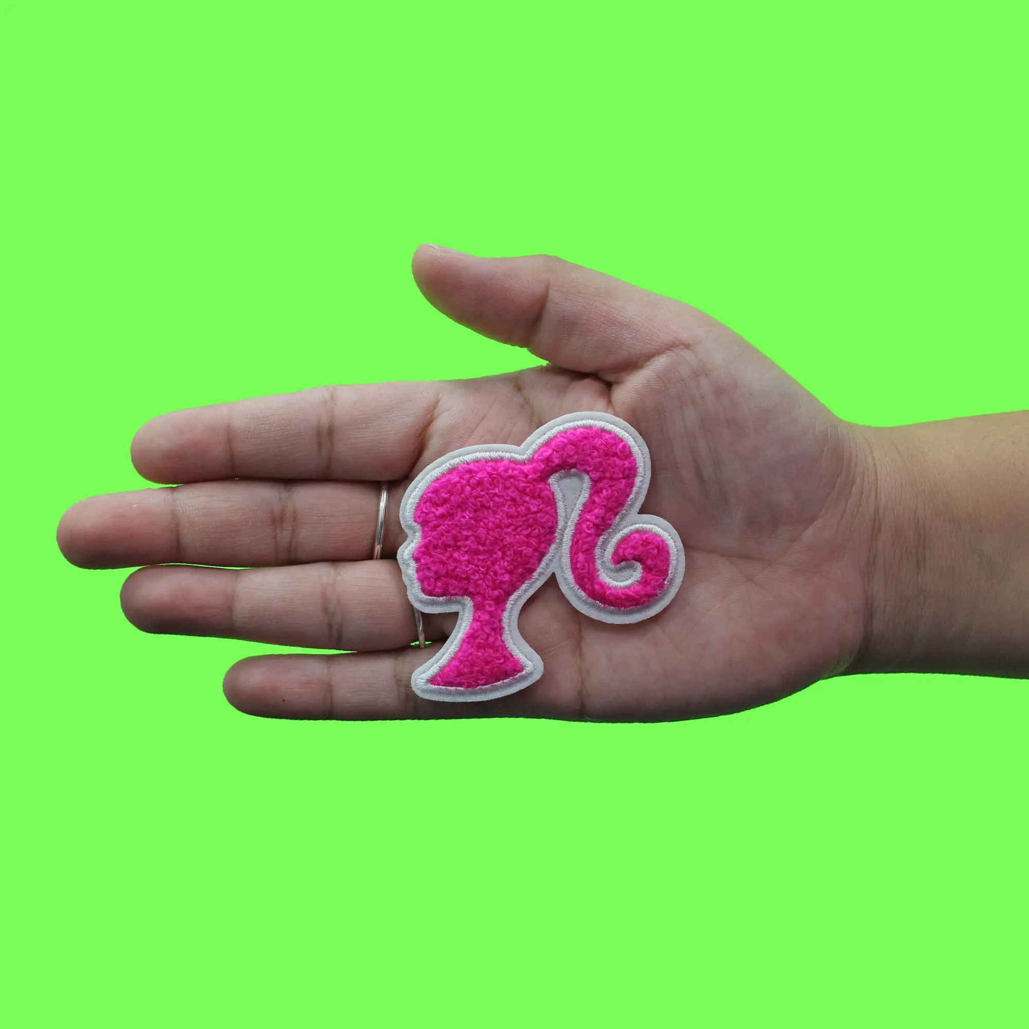 Barbie Pink Side Silhouette Patch Doll Toy Movies Chenille Iron On - Image 3