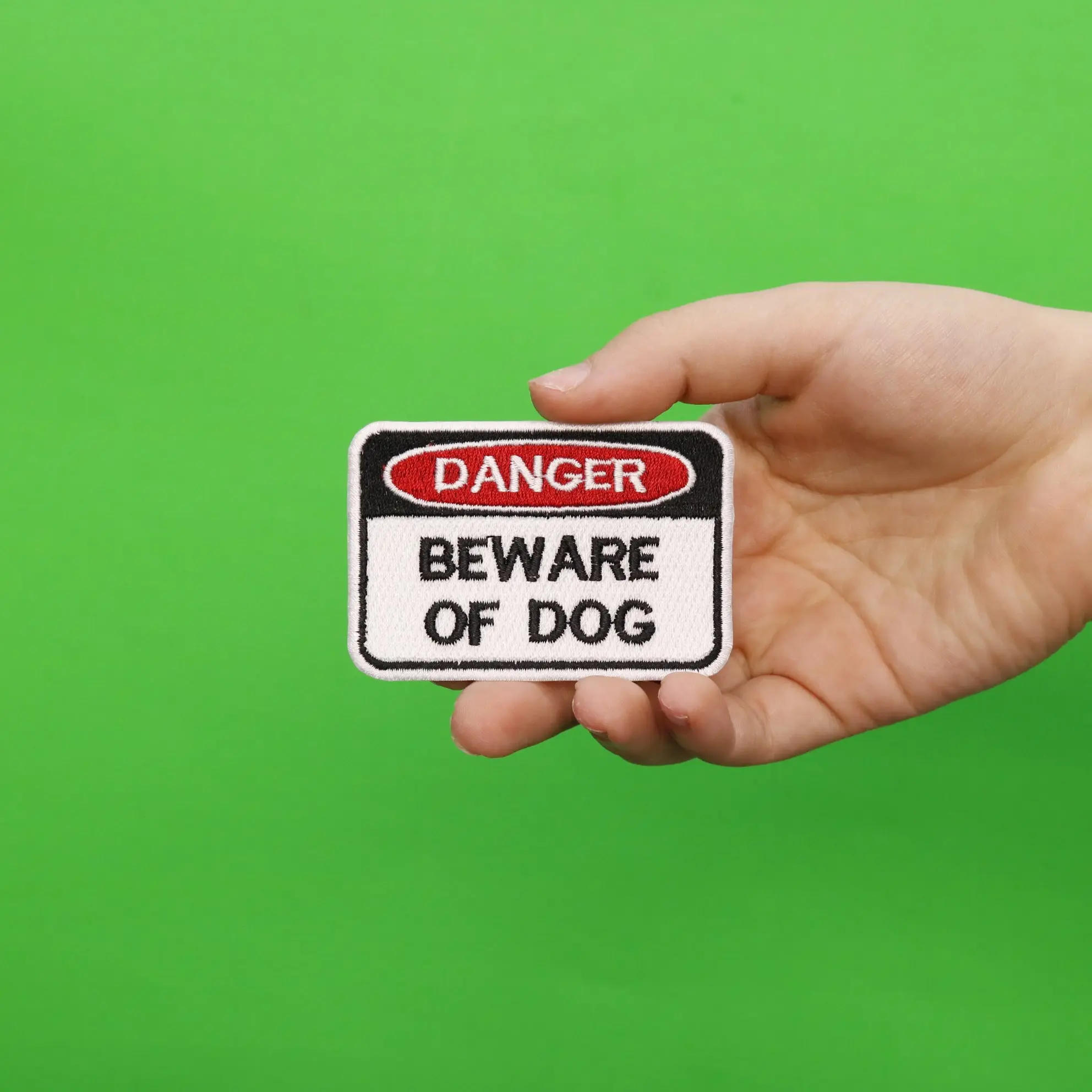 Beware of Dog Sign Embroidered Iron On Patch - Image 2