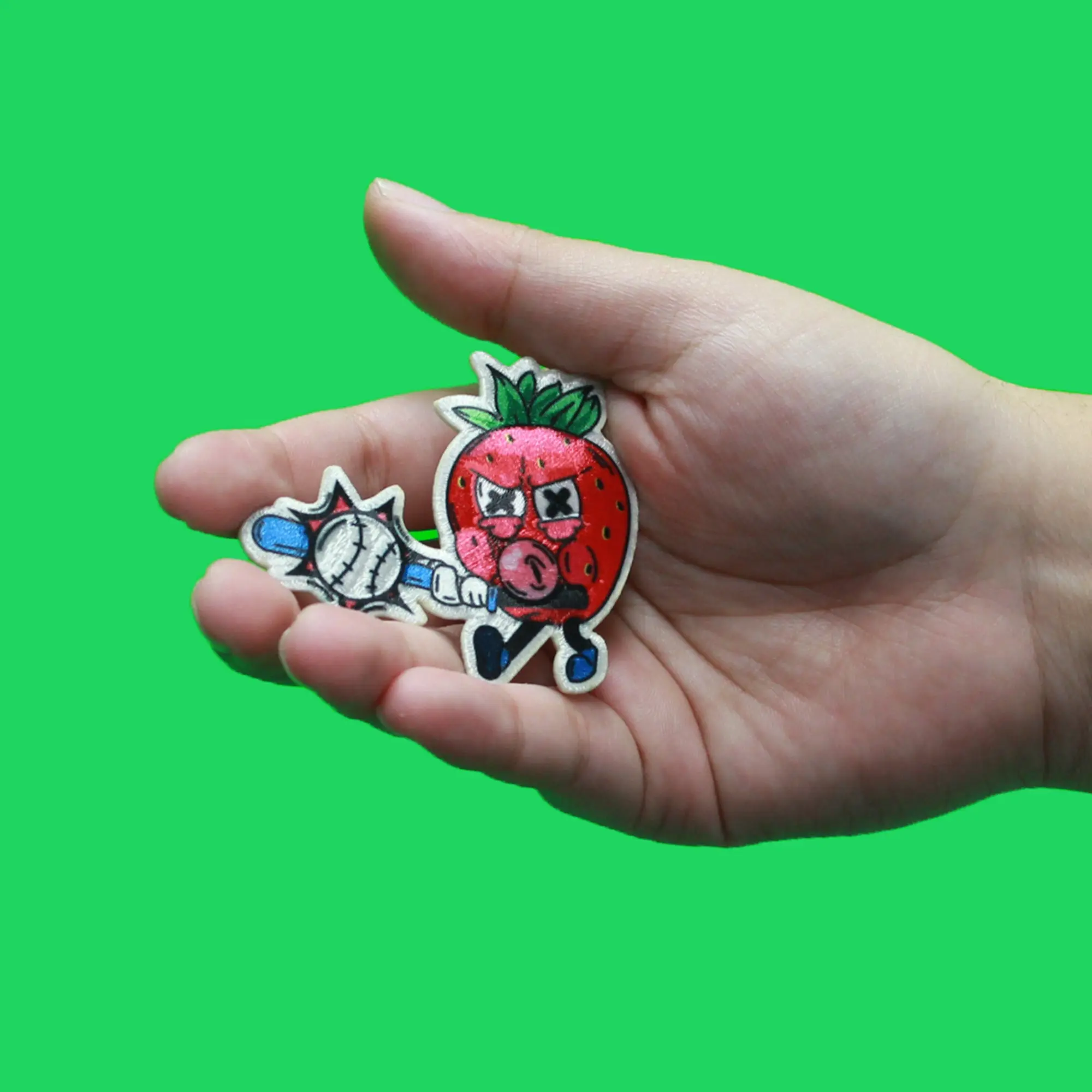 Strawberry Bubblegum Hat Patch Baseball Flavor Embroidered Iron On - Image 3