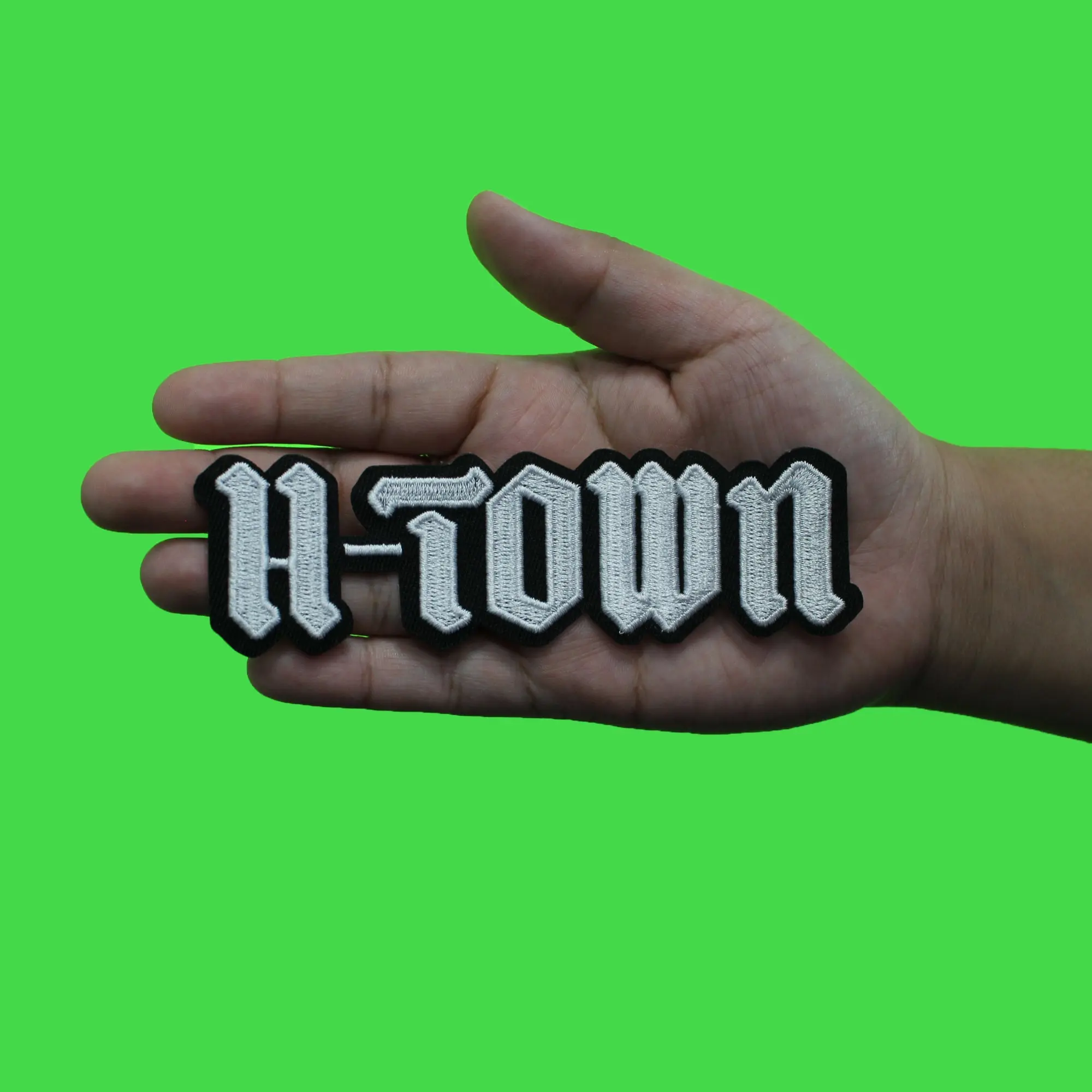 H-Town Houston Old English Patch Black Script Logo Embroidered Iron on - Image 2