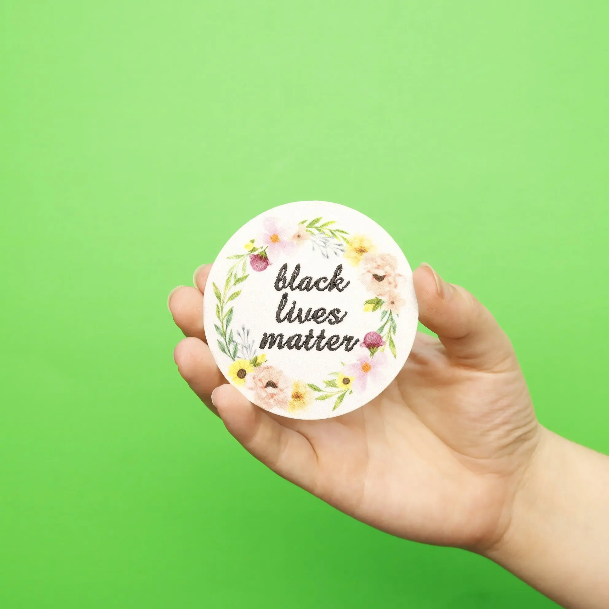 Black Lives Matter Floral Circle Embroidered Iron On PhotoPatch - Image 2