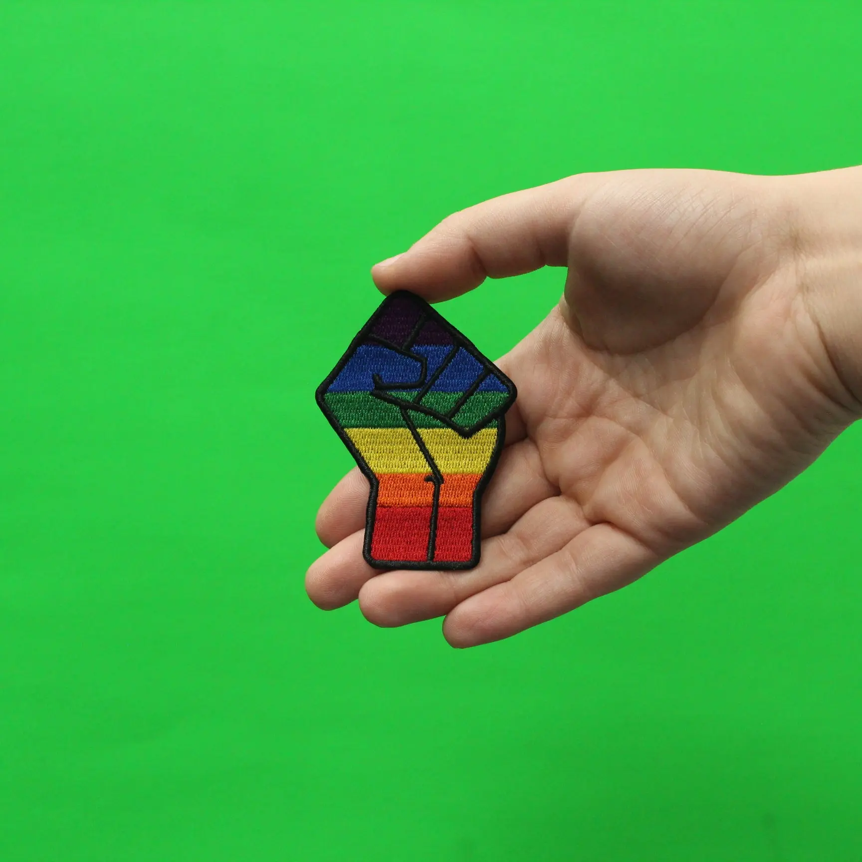 BLM Gay Pride Fist Small Embroidered Iron On Patch - Die Cut - Image 2