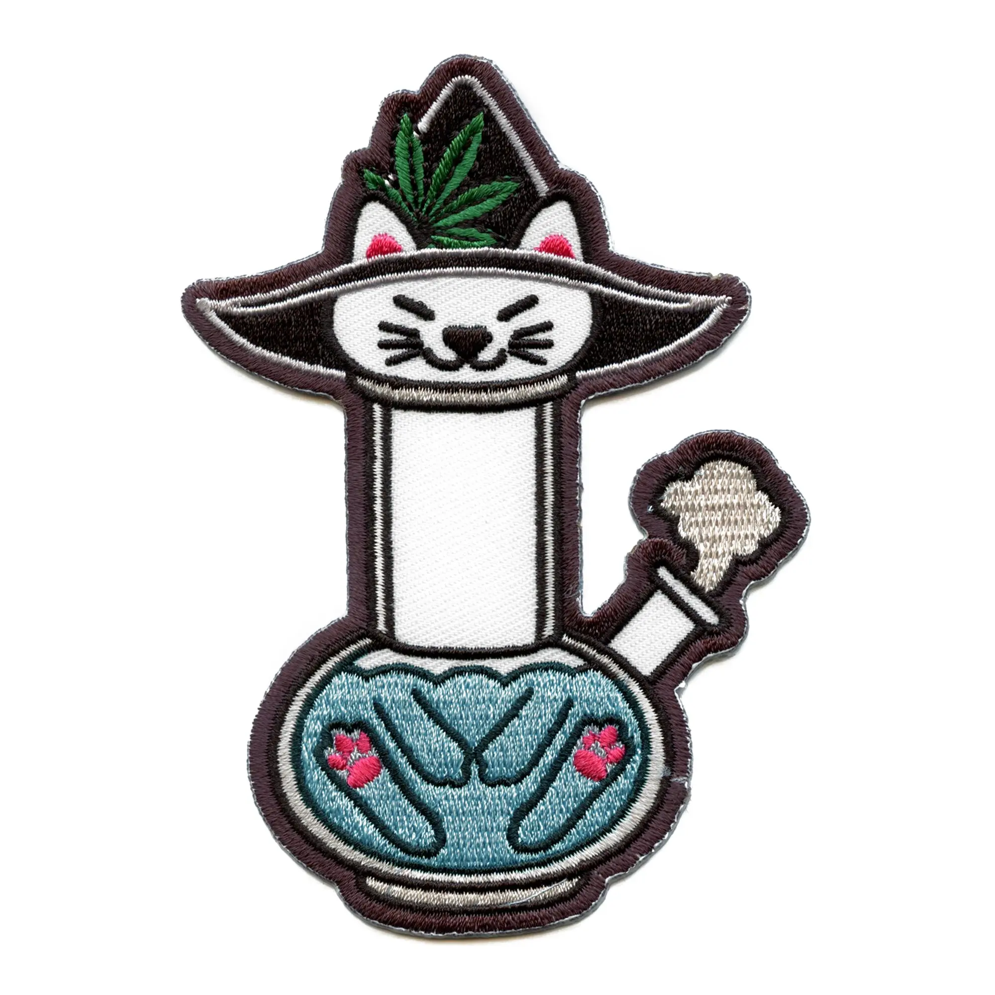 Bong Kitty Patch Weed Leaf Embroidered Iron On