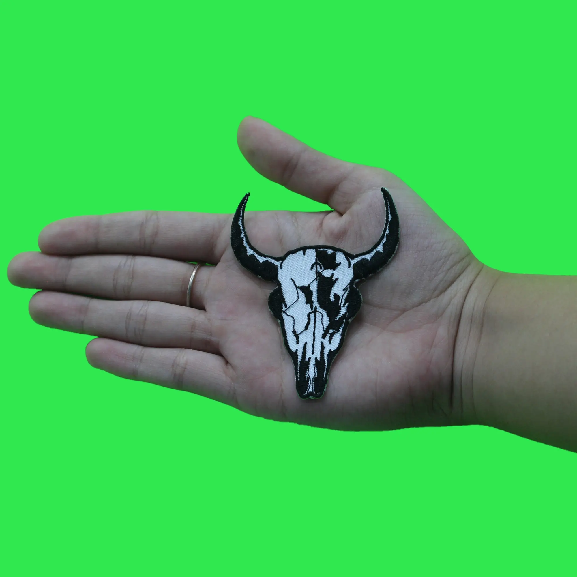 Western Bull Skull Patch Horns Decor Hunt Embroidered Iron On Cow Longhorn - Image 2
