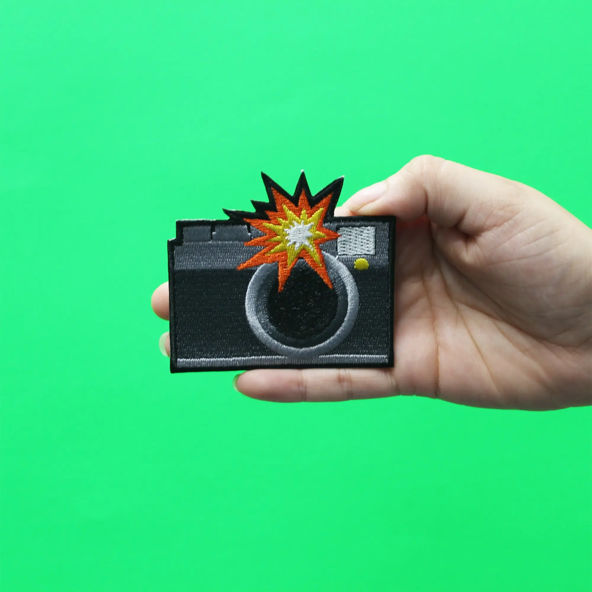 Camera with Flash Iron On Embroidered Patch - Image 2
