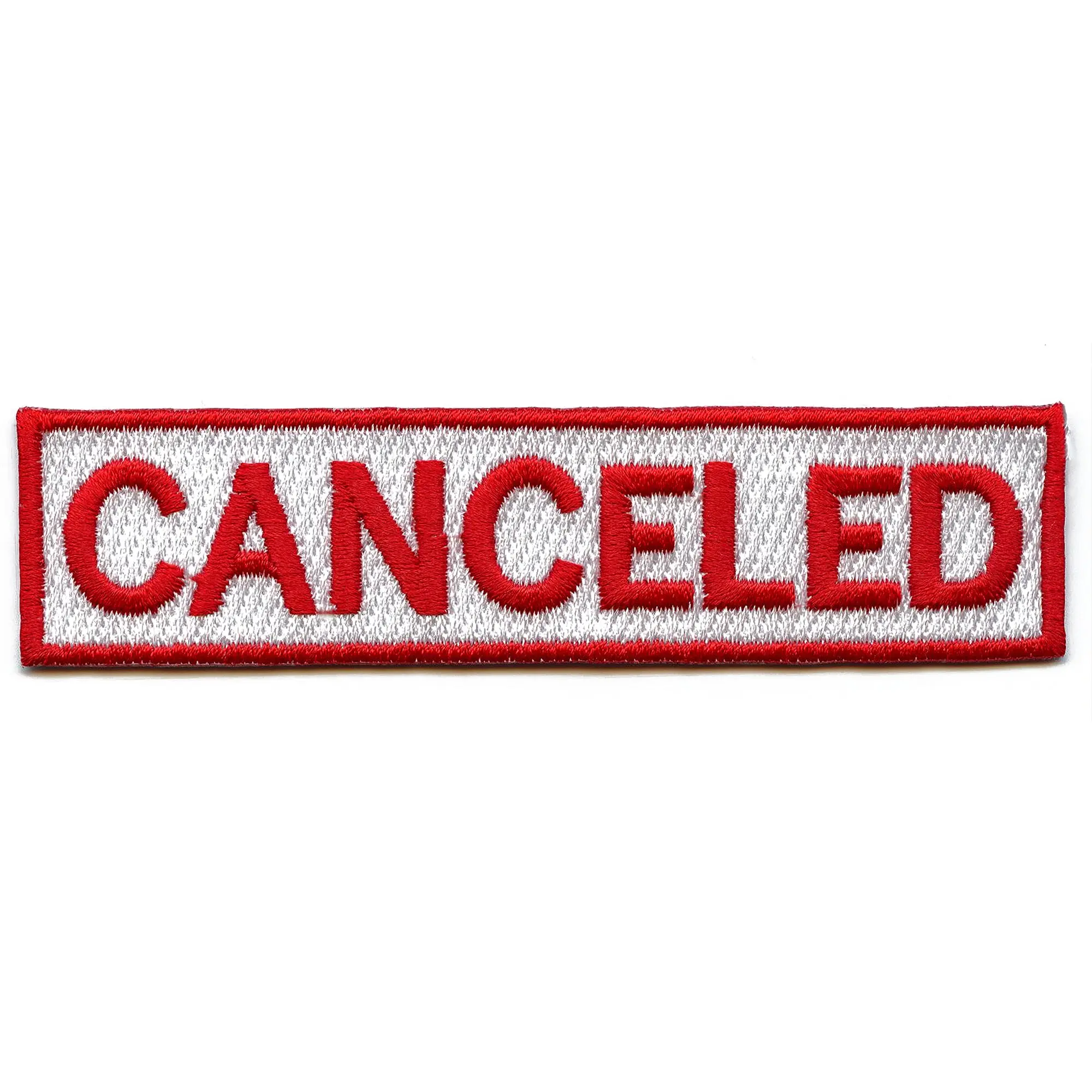 Canceled Red And White Box Logo Embroidered Iron On Patch