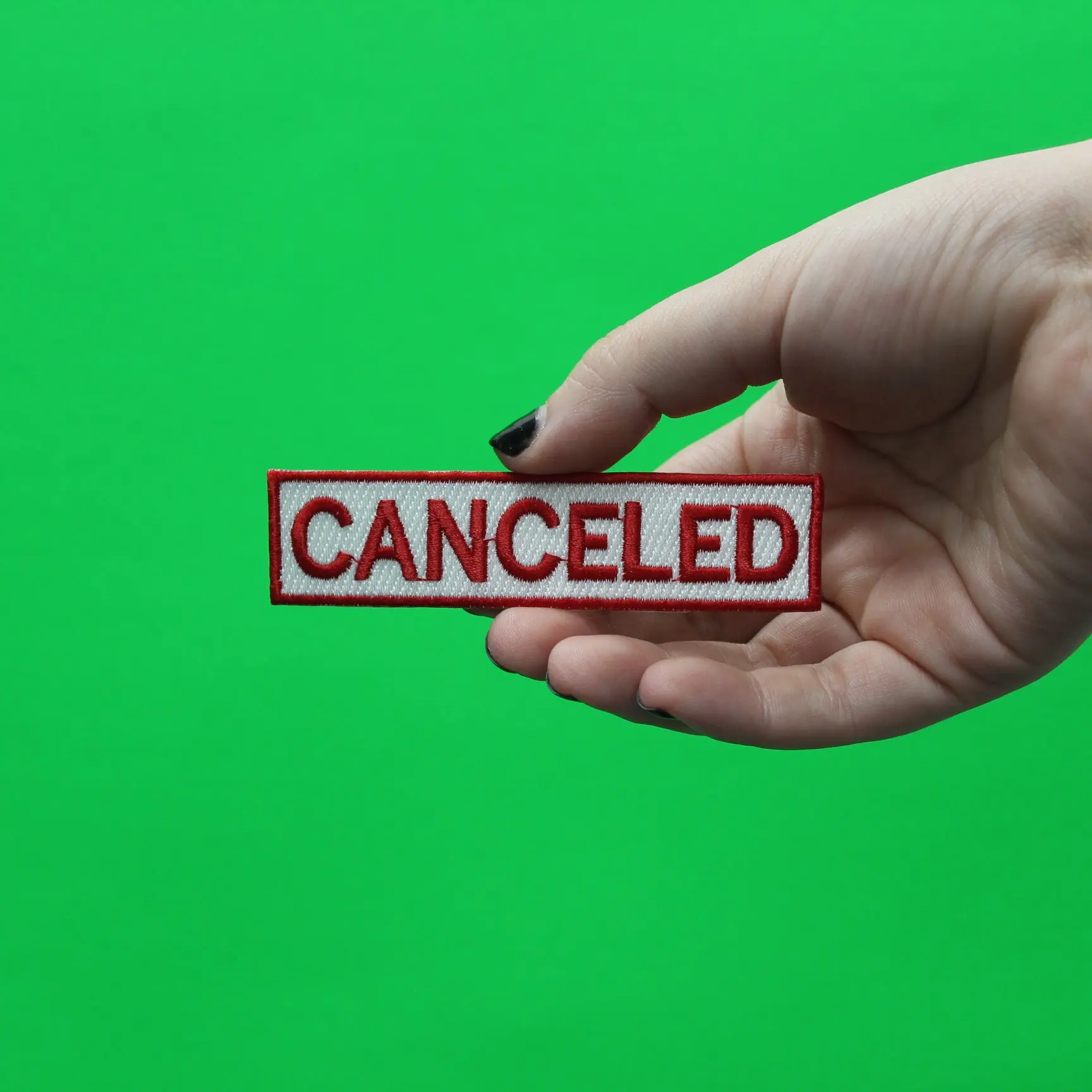 Canceled Red And White Box Logo Embroidered Iron On Patch - Image 2