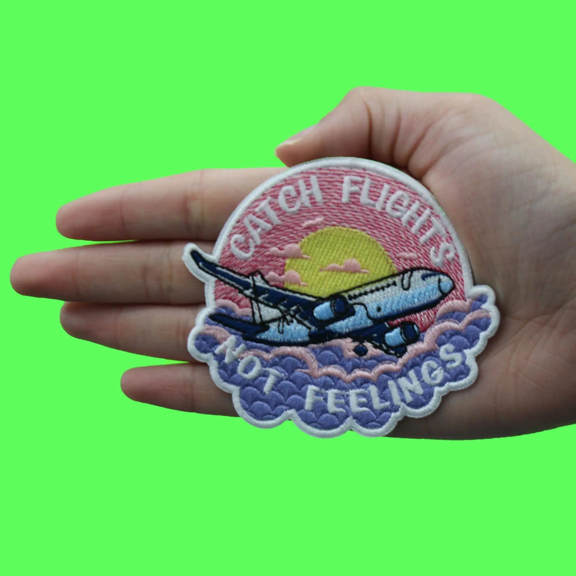 Catch Flights Not Feelings Patch Plane Travel Souvenir Embroidered Iron On - Image 2