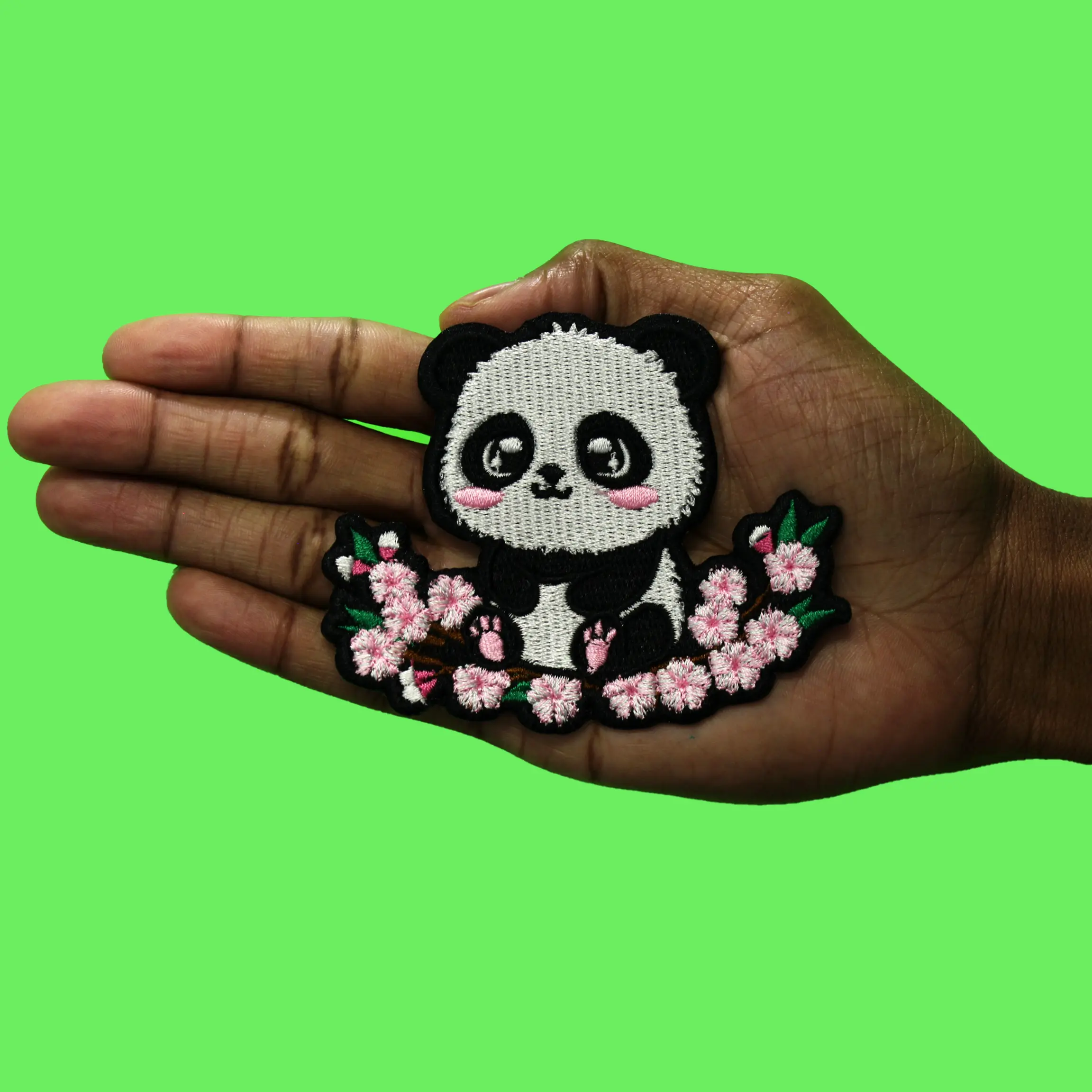 Cherry Blossom Panda Patch Kawaii Cutesy Bear Embroidered Iron On - Image 2