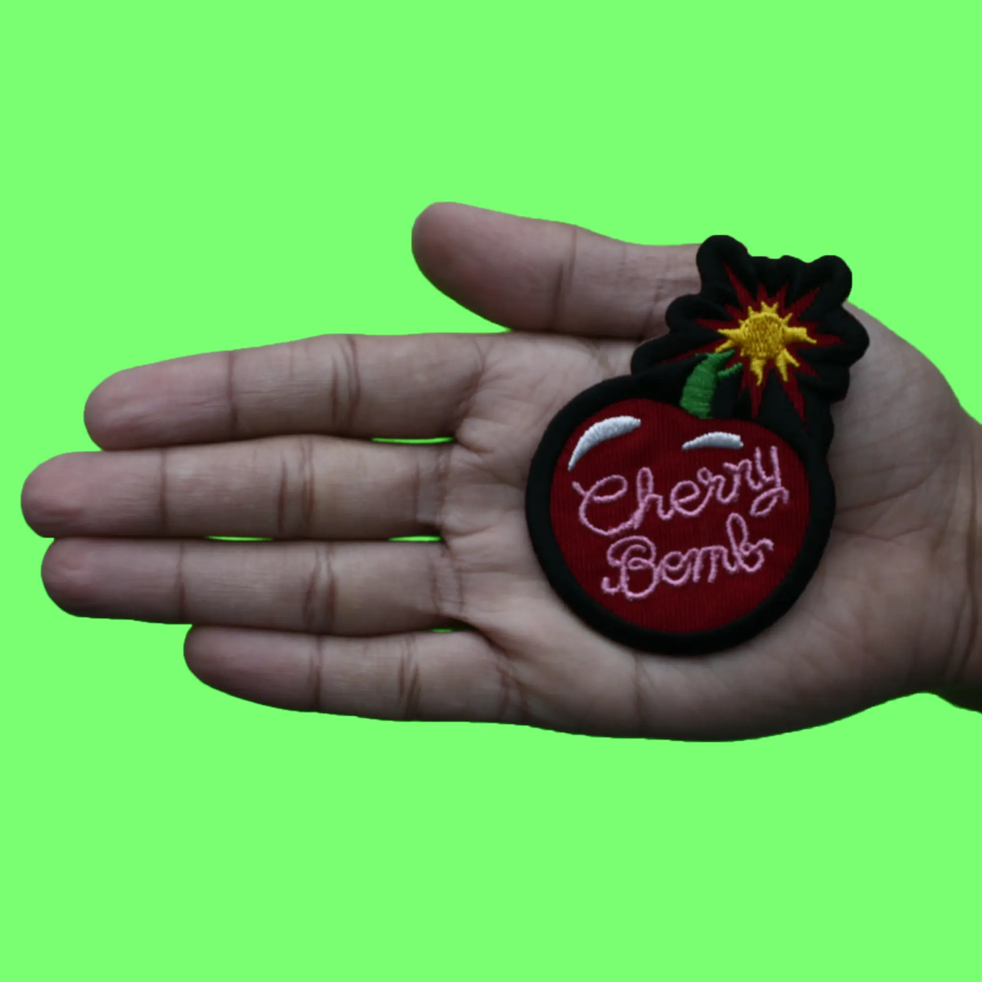Cherry Bomb Patch Favorite Red Fruit Embroidered Iron On - Image 2