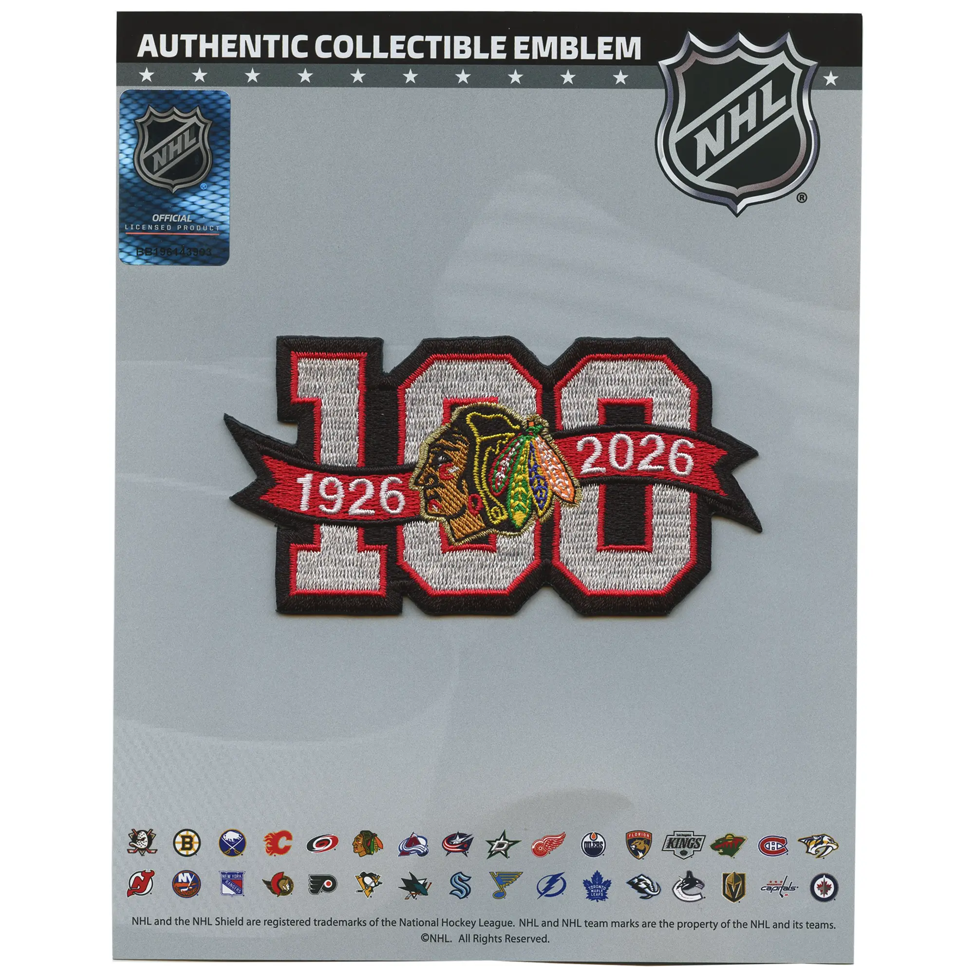 Chicago Blackhawks 100th Anniversary NHL Season Jersey Patch 2025-26 Embroidered - Image 2