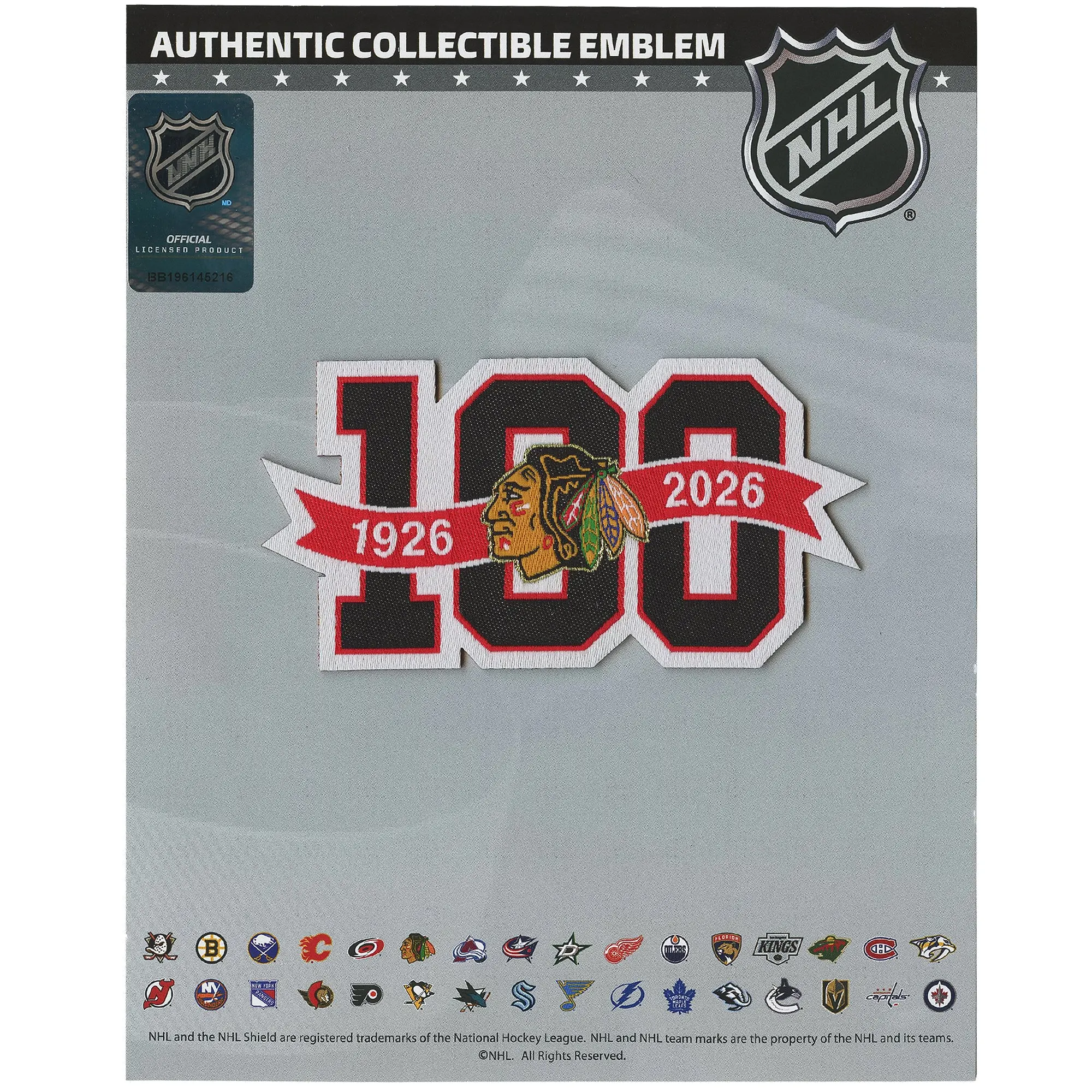 Chicago Blackhawks 100th Anniversary NHL Season Jersey Patch 2025-26 (Woven) - Image 2