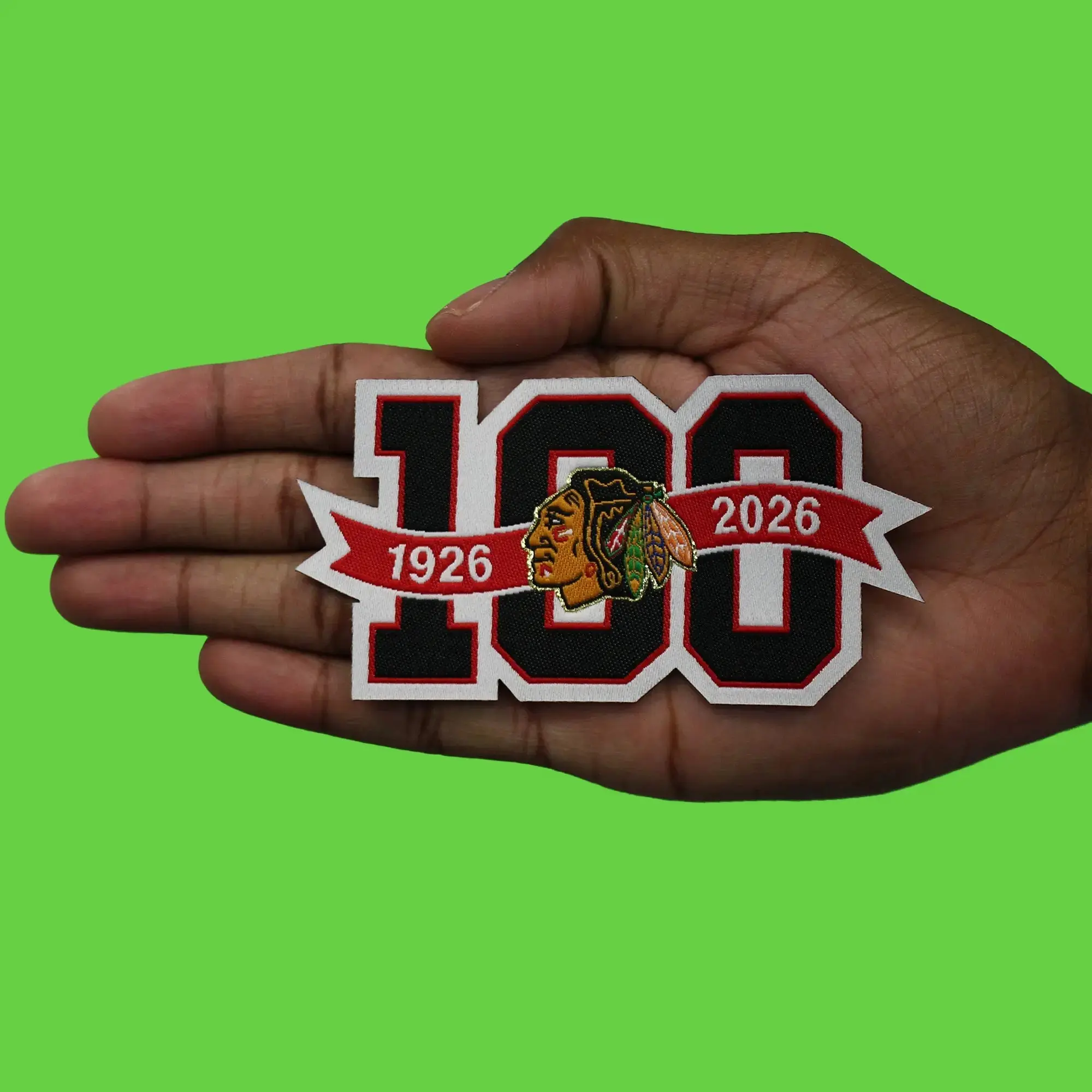 Chicago Blackhawks 100th Anniversary NHL Season Jersey Patch 2025-26 (Woven) - Image 3