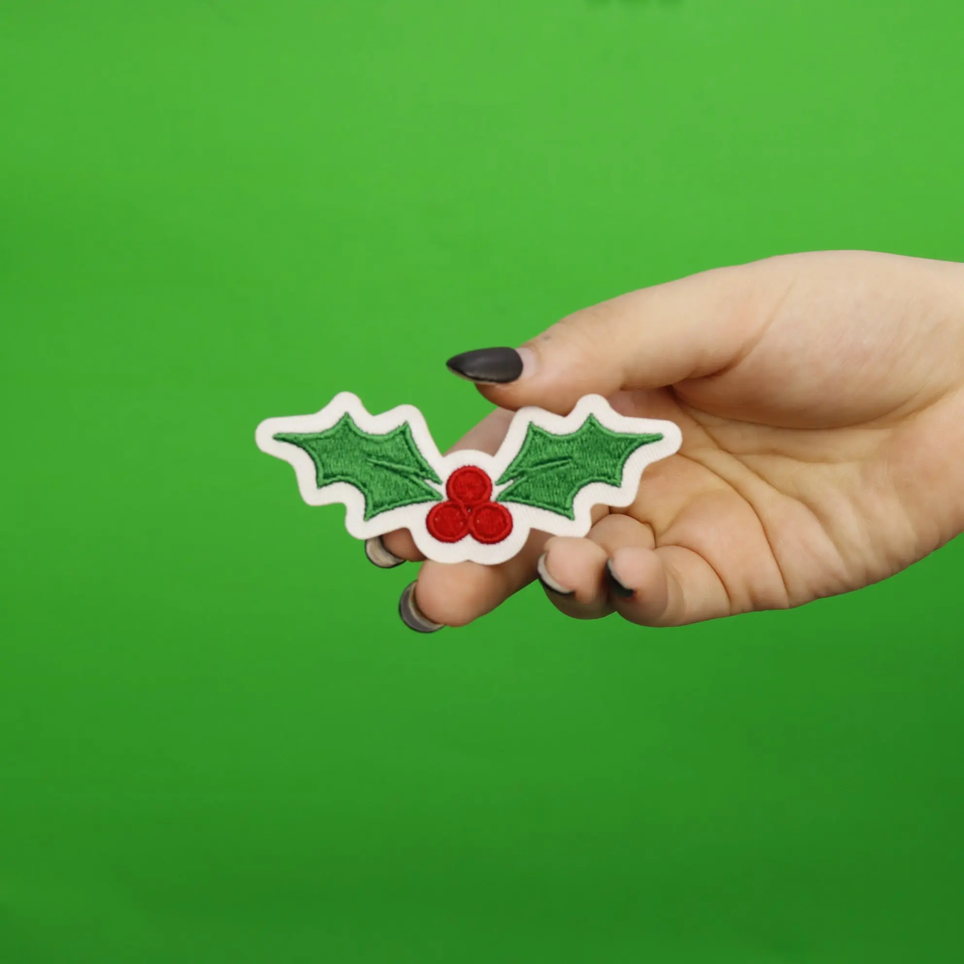 Christmas Holly Berries Embroidered Iron On Patch - Image 2