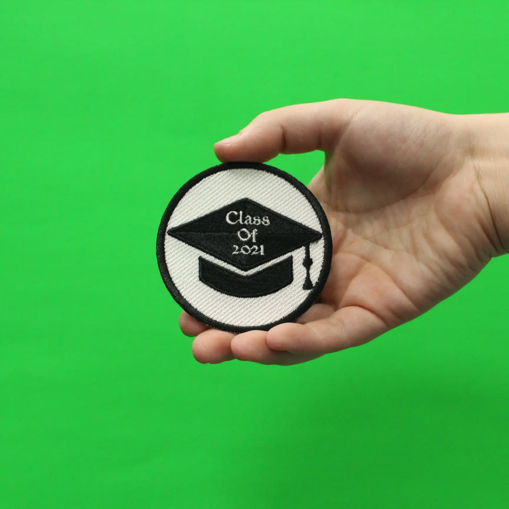 Class Of 2021 Script In Graduation Cap Round Embroidered Iron On Patch - Image 2