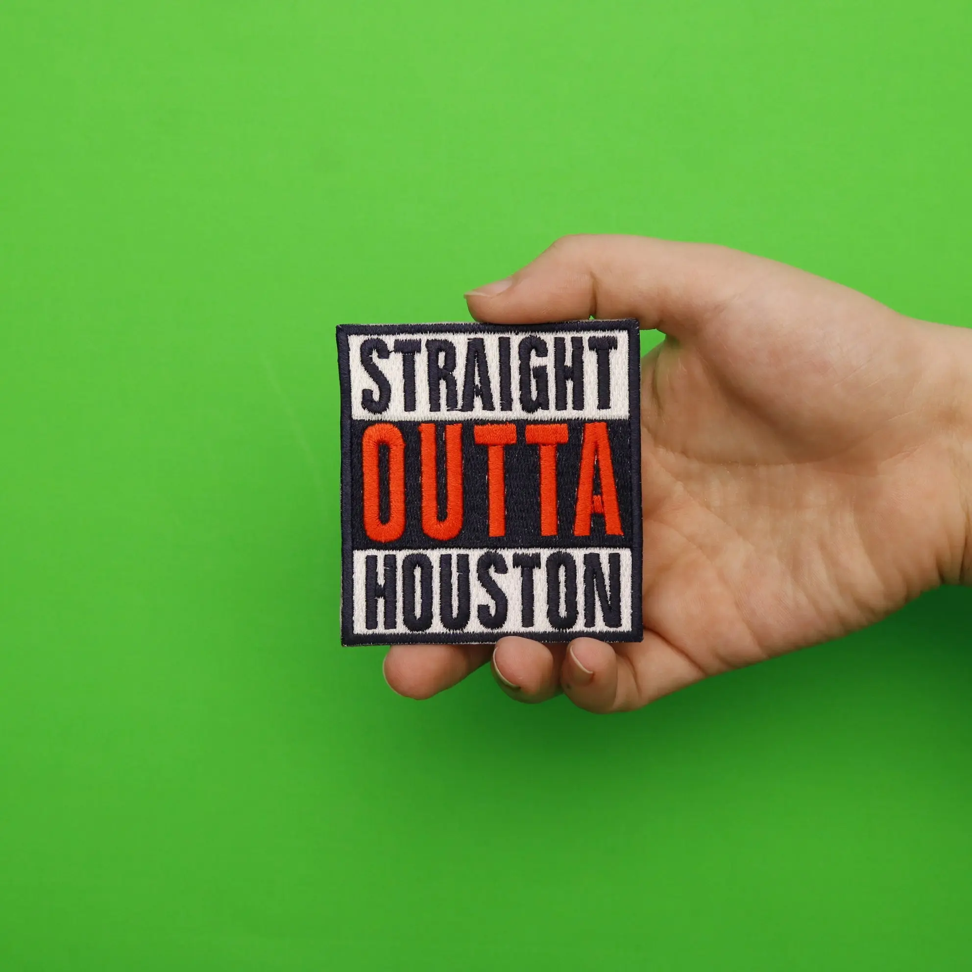 Straight Outta Houston Baseball Parody Colors Embroidered Iron On Patch - Image 2