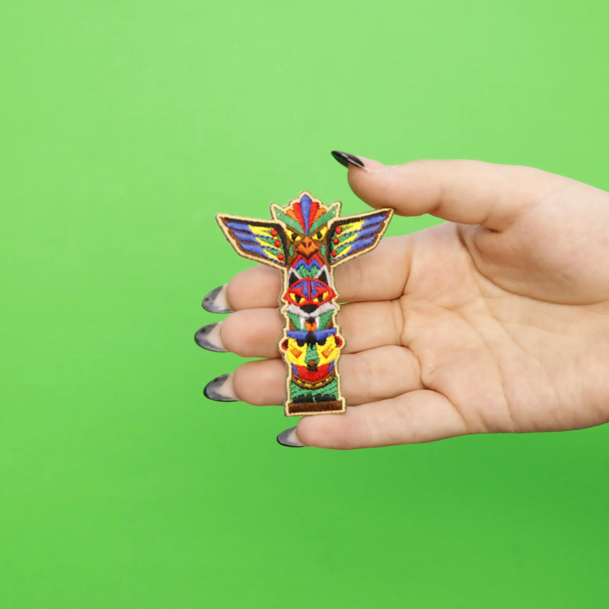 Colorful Totem Pole With Eagle Embroidered Iron On Patch - Image 2