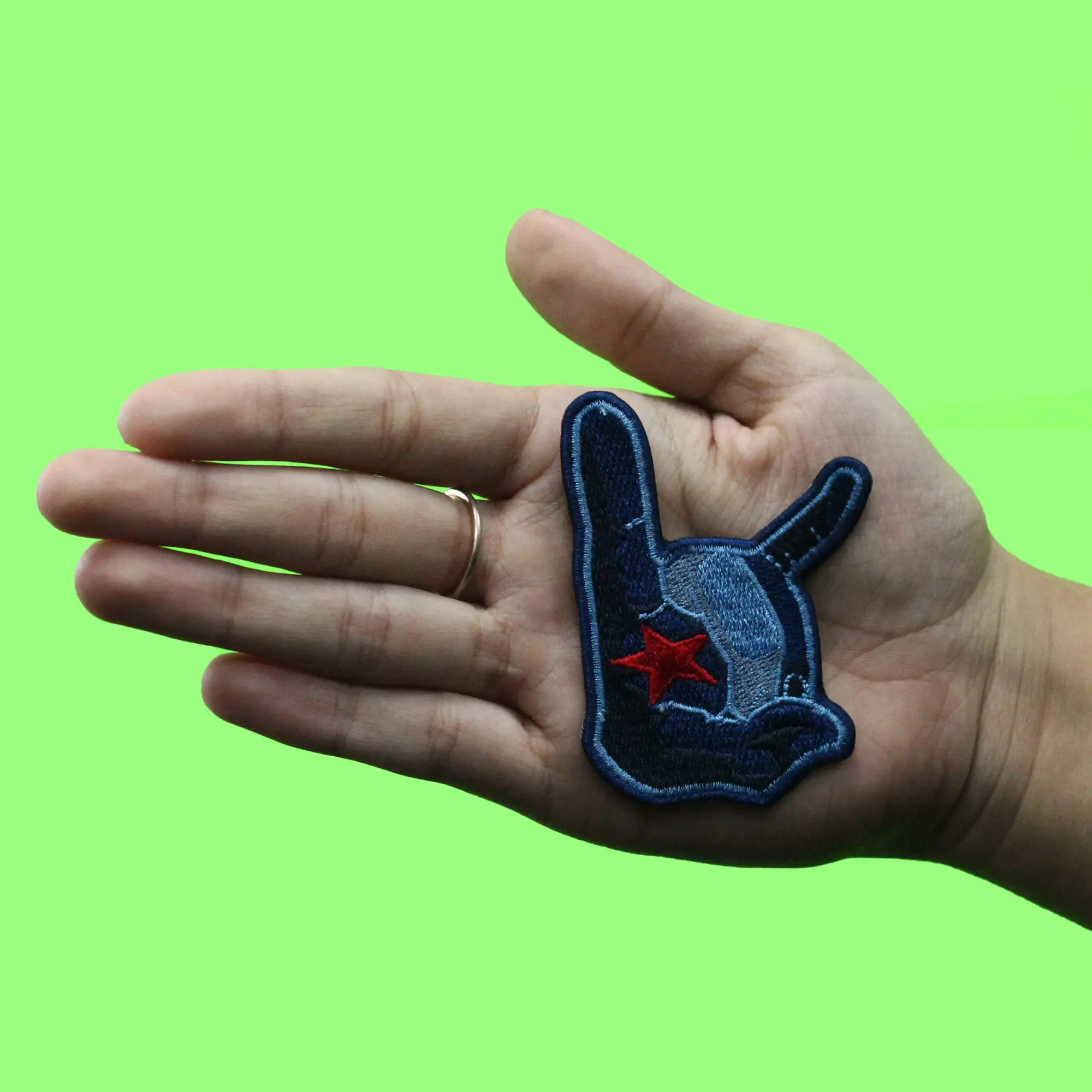 Houston Pride Texans Bull Hand Sign Patch The H Columbia Blue Embroidered Iron On - Image 3