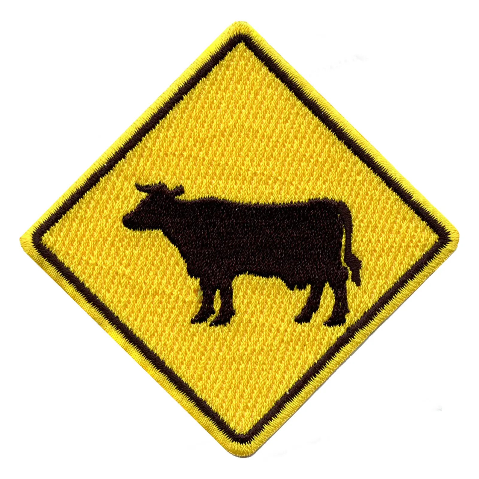 Cow Crossing Yellow Street Sign Embroidered Iron On Patch