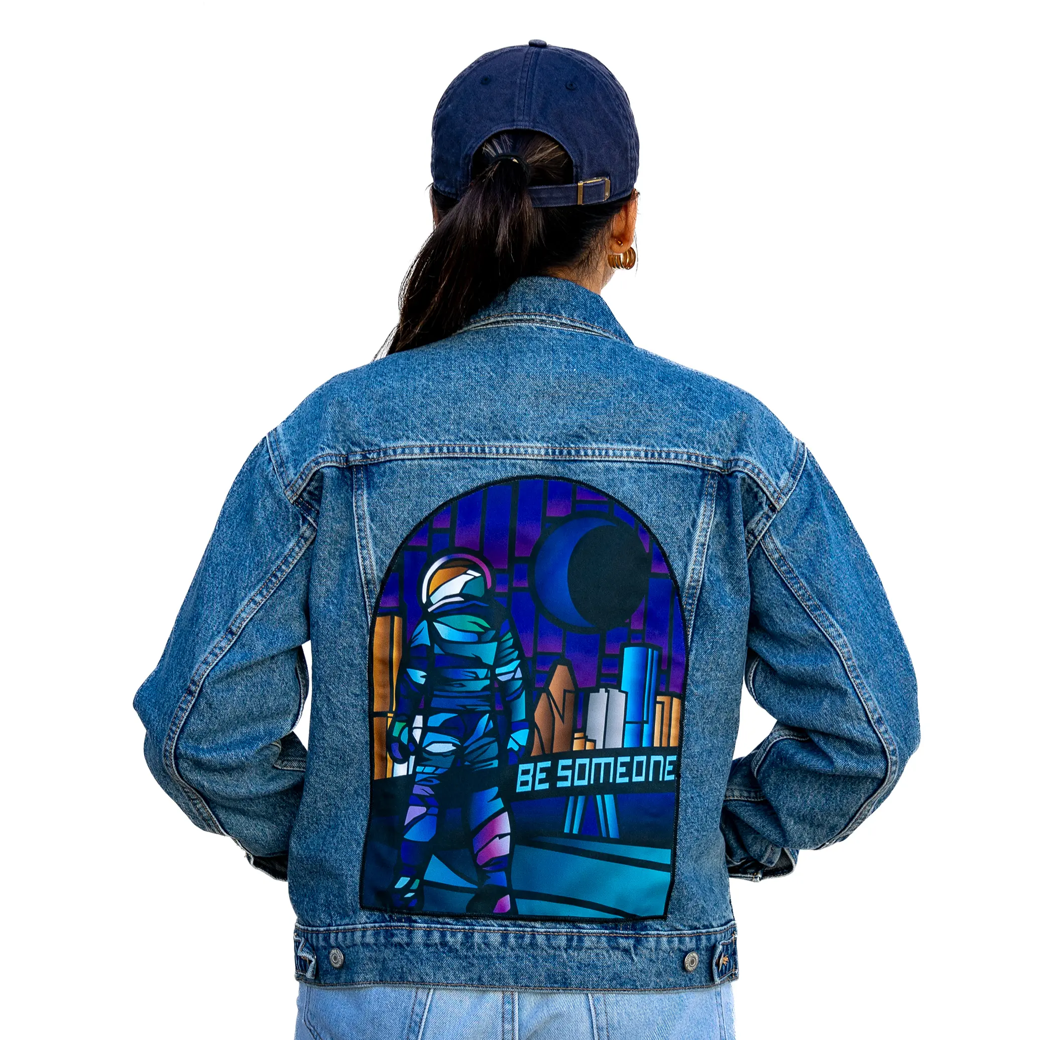 Custom Houston Astronaut Be Someone Stain Glass Window Denim Jacket