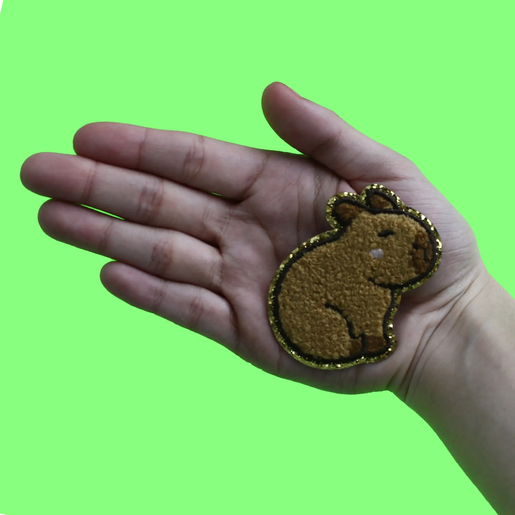 Cute Capybara Sitting Patch Blushing Glitter Mammal Chenille Iron On - Image 3