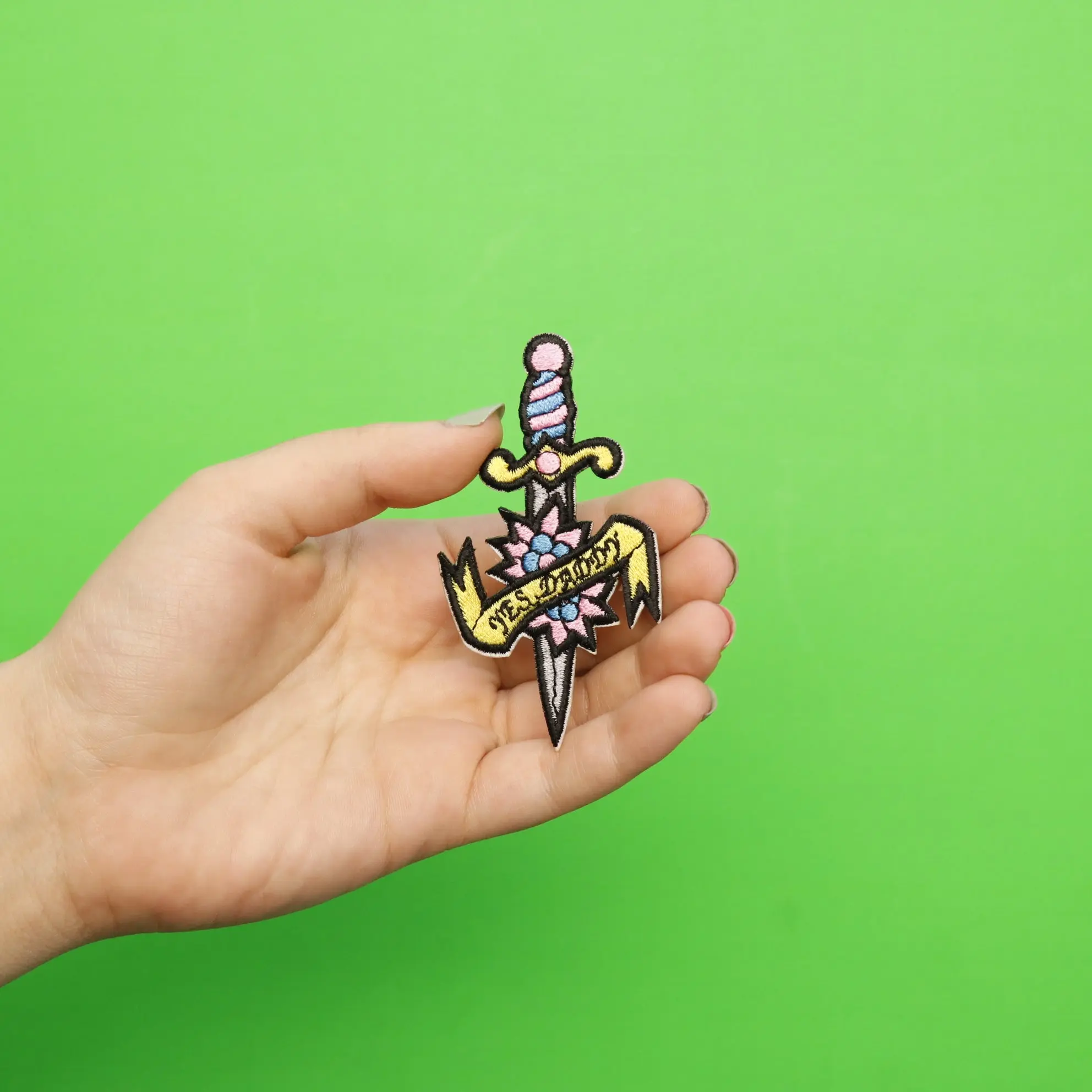 Cute Dagger With Yes Daddy Ribbon Embroidered Iron On Patch - Image 2