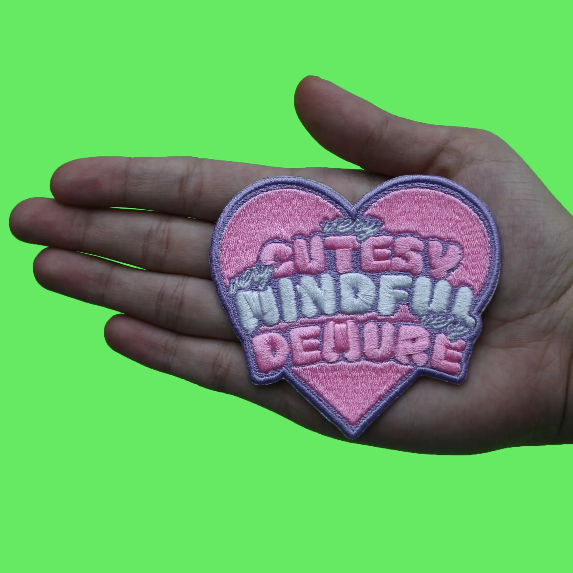 Cutesy Heart Coquette Patch Very Mindful Demure Embroidered Iron On - Image 2