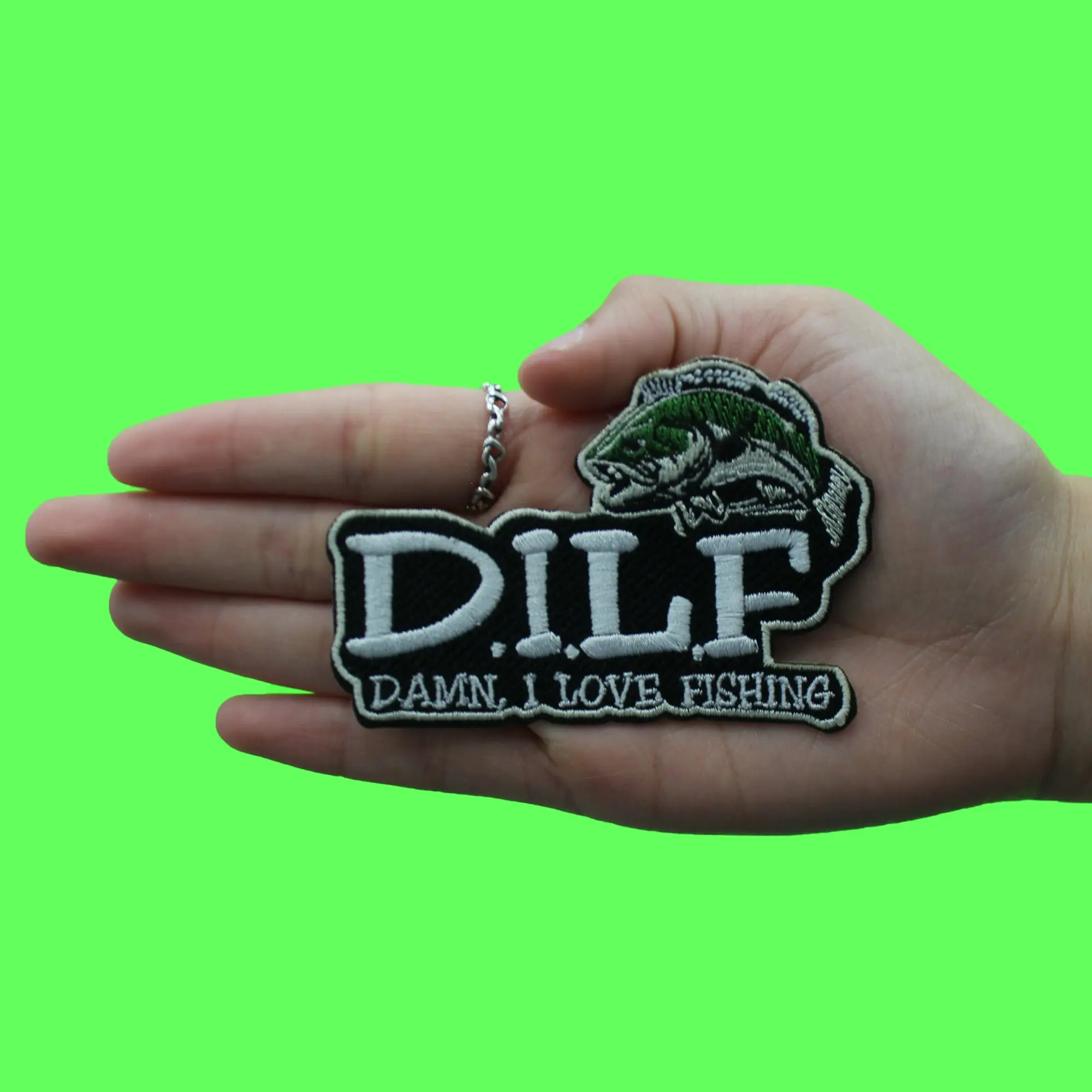 Damn I Love Fishing Patch D.I.L.F Bass Parody Embroidered Iron On - Image 2