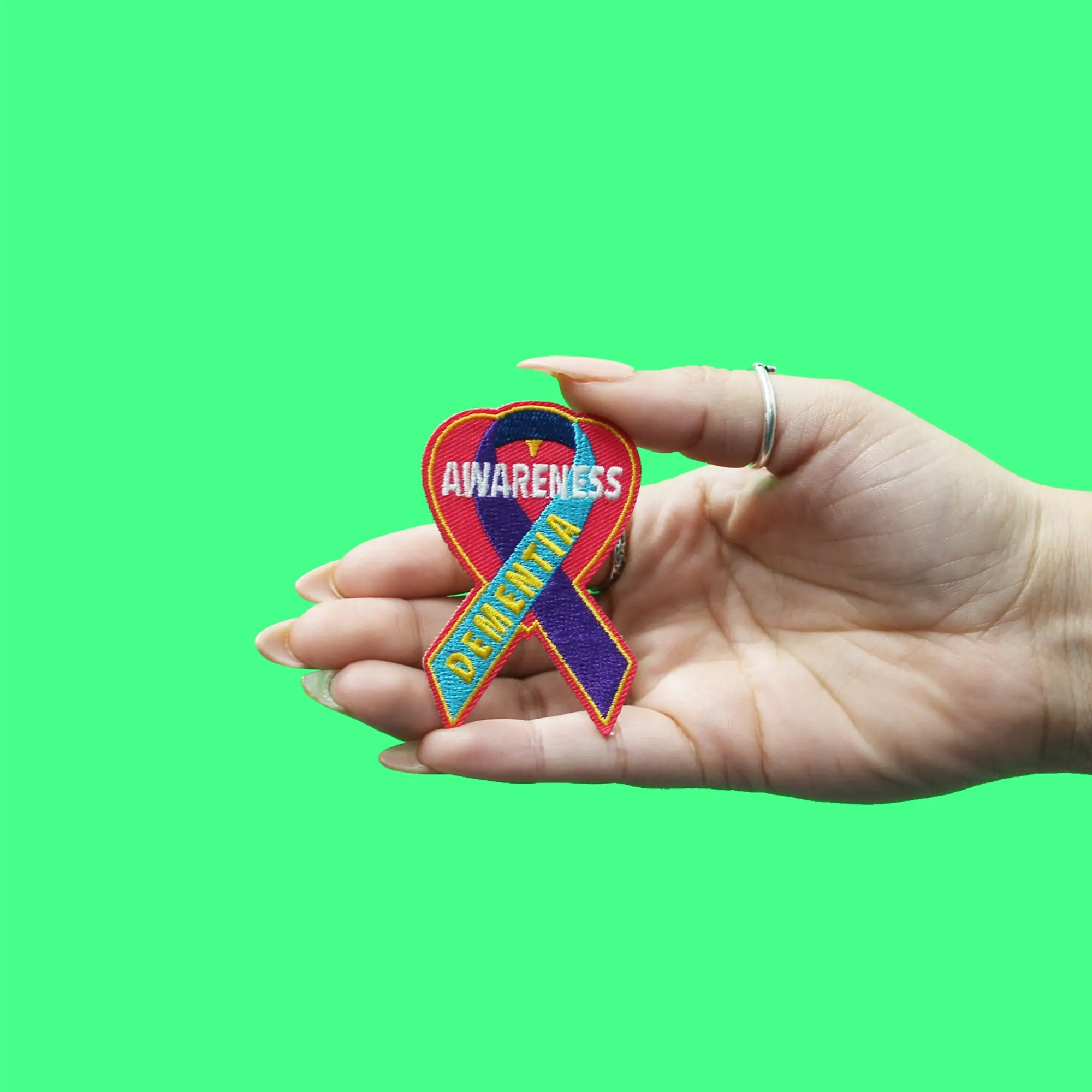 Dementia Awareness Ribbon Patch With Heart Embroidered Iron On - Image 2