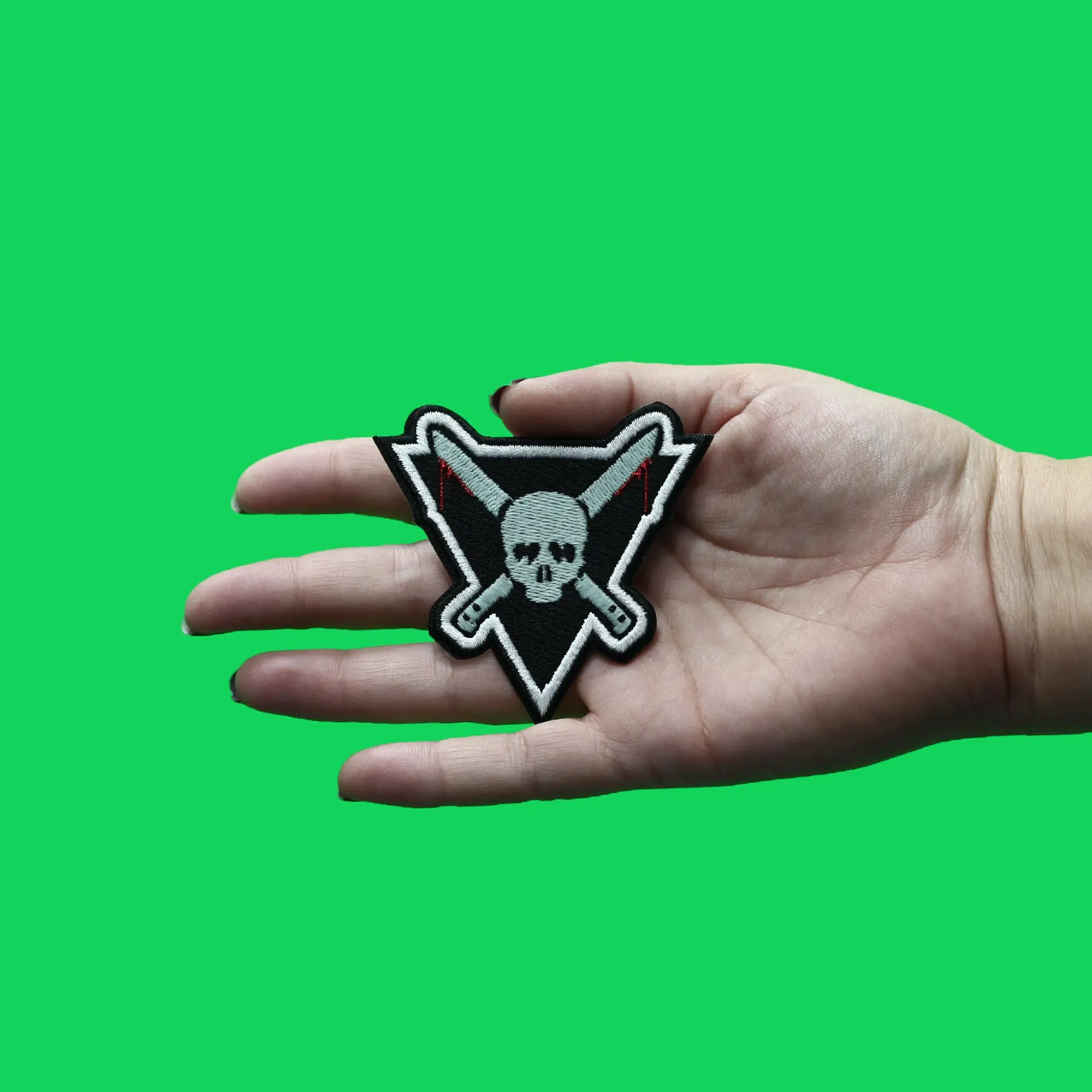 Crossed Bloody Blades Skull Patch EDM Artist Logo Glow In The Dark Embroidered Iron On - Image 2