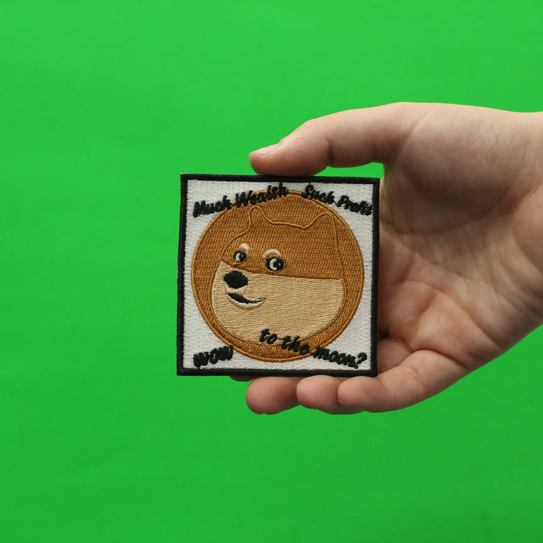 Dogecoin Wealth, Profit, To The Moon Square Embroidered Iron On Patch - Image 2