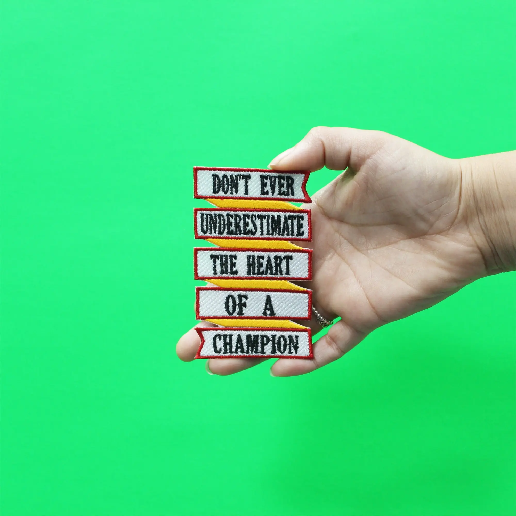 Don't Ever Underestimate The Heart of A Champion Rudy T Quote Houston Iron On Embroidered Patch - Image 2