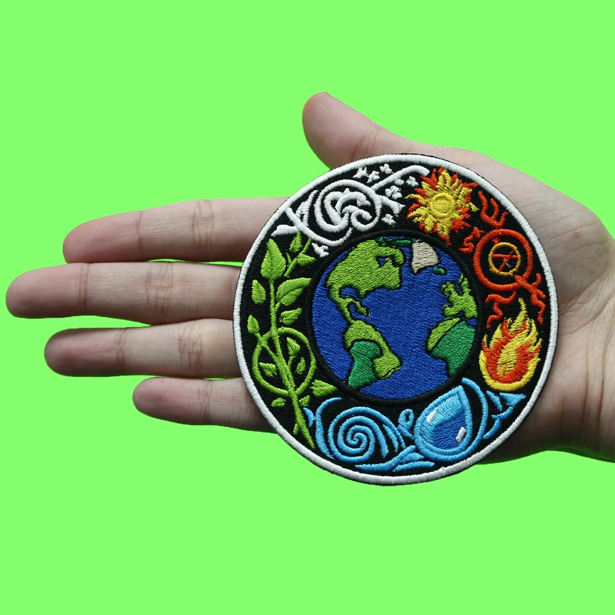 Earth Fire Air Wind Patch Global Nature Elements Embroidered Iron On - Image 2