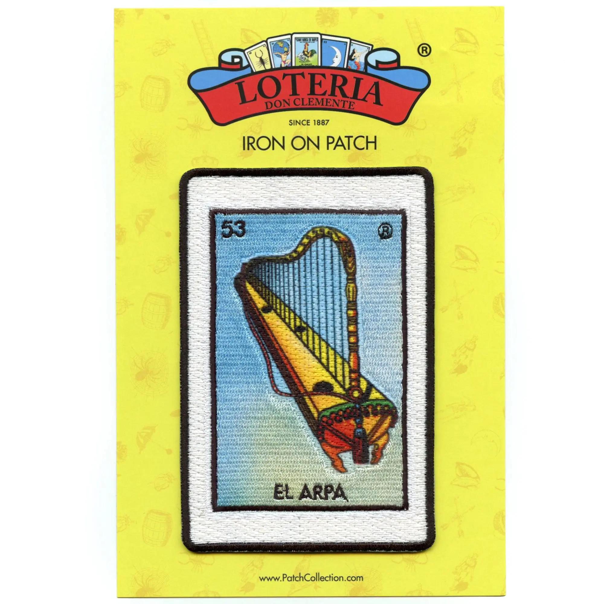 El Arpa 53 Patch Harp Mexican Loteria Card Sublimated Embroidery Iron On