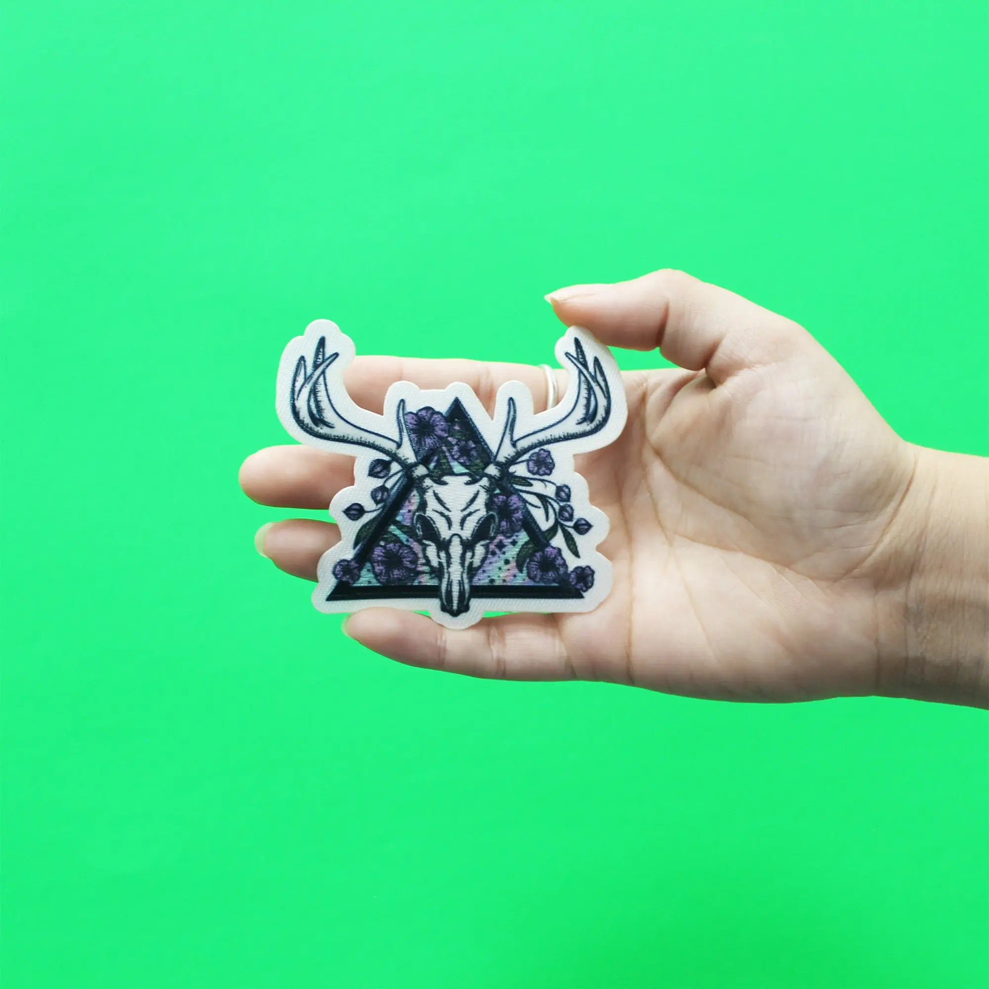 Floral Deer Skull Triangle Patch EXCLUSIVE Embroidered Iron On - Image 2